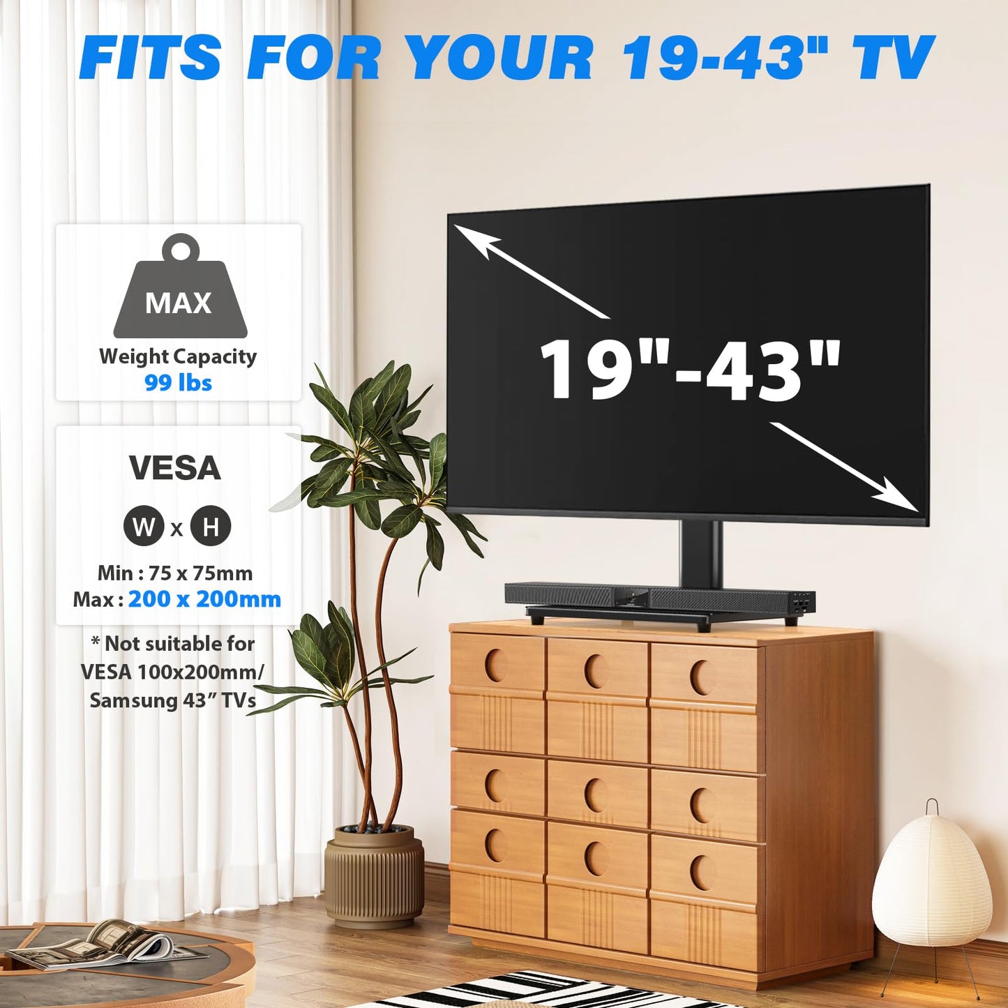 Rfiver Universal Swivel Tabletop TV Stand for Flat Screens 23 24 26 32 39 40 42 43 Inch, Heavy Duty Center Pedestal Stand Replacement with Black Tempered Glass Base and Height Adjustable Mount