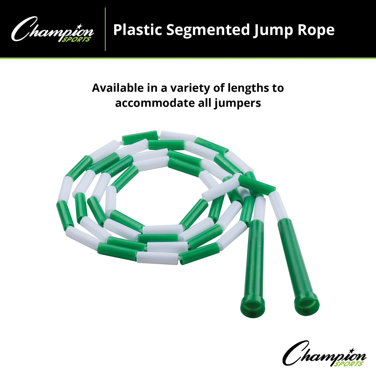 Champion Sports Classic Plastic Segmented Beaded Jump Ropes - Phys. Ed, Gym, Fitness and Recreational Use, 6'L, Green/White