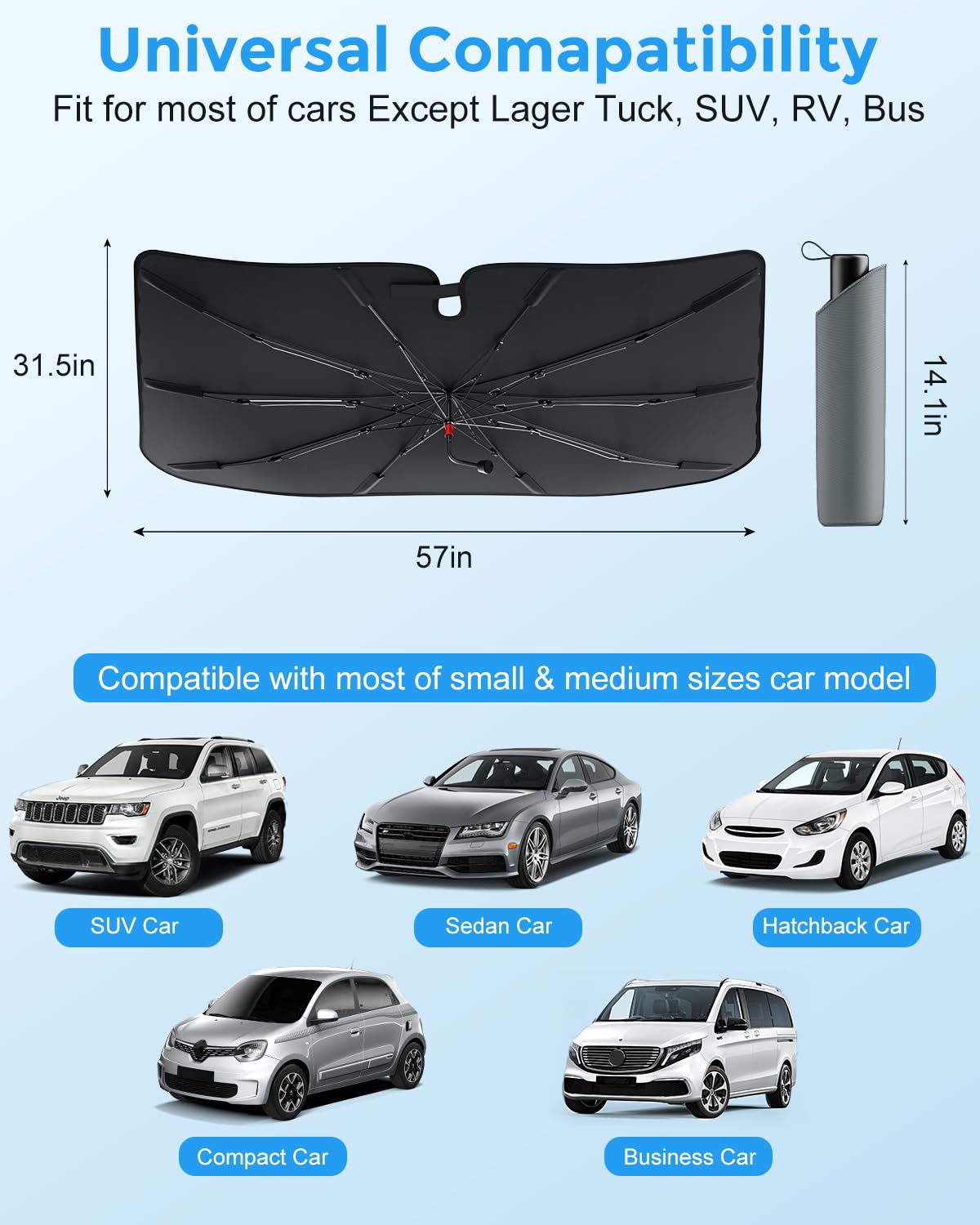 [Upgrade] DMJN Umbrella Windshield Sun Shade, [Nano-Ice-Crystal Coatings] Umbrella Sunshade for Car - Protect Interior from UV & Keep Car Cooler (Medium)
