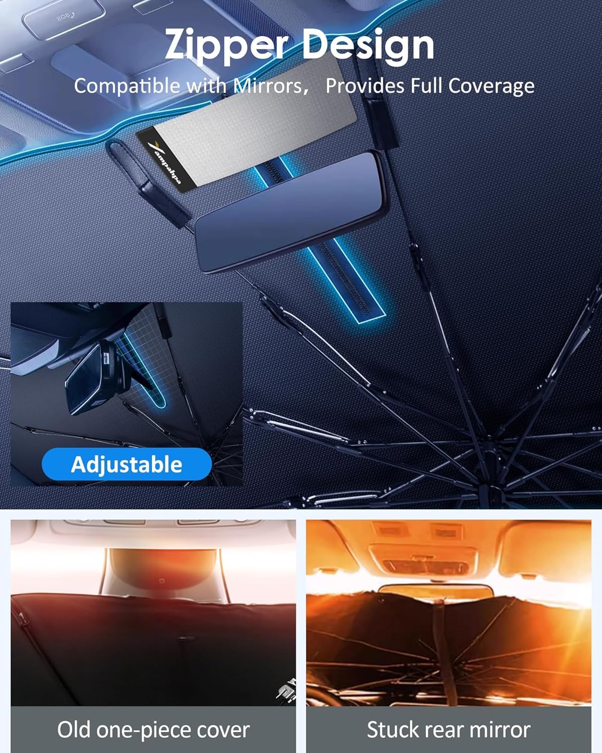 [2025 Upgrade] Windshield Sun Shade Umbrella, Foldable Car Sun Shade with Vinyl Coating Heat Shield UV Ray Reflector Keeps Cool and Protect Interior, for Auto Trucks Sedan SUV (57" x 31")