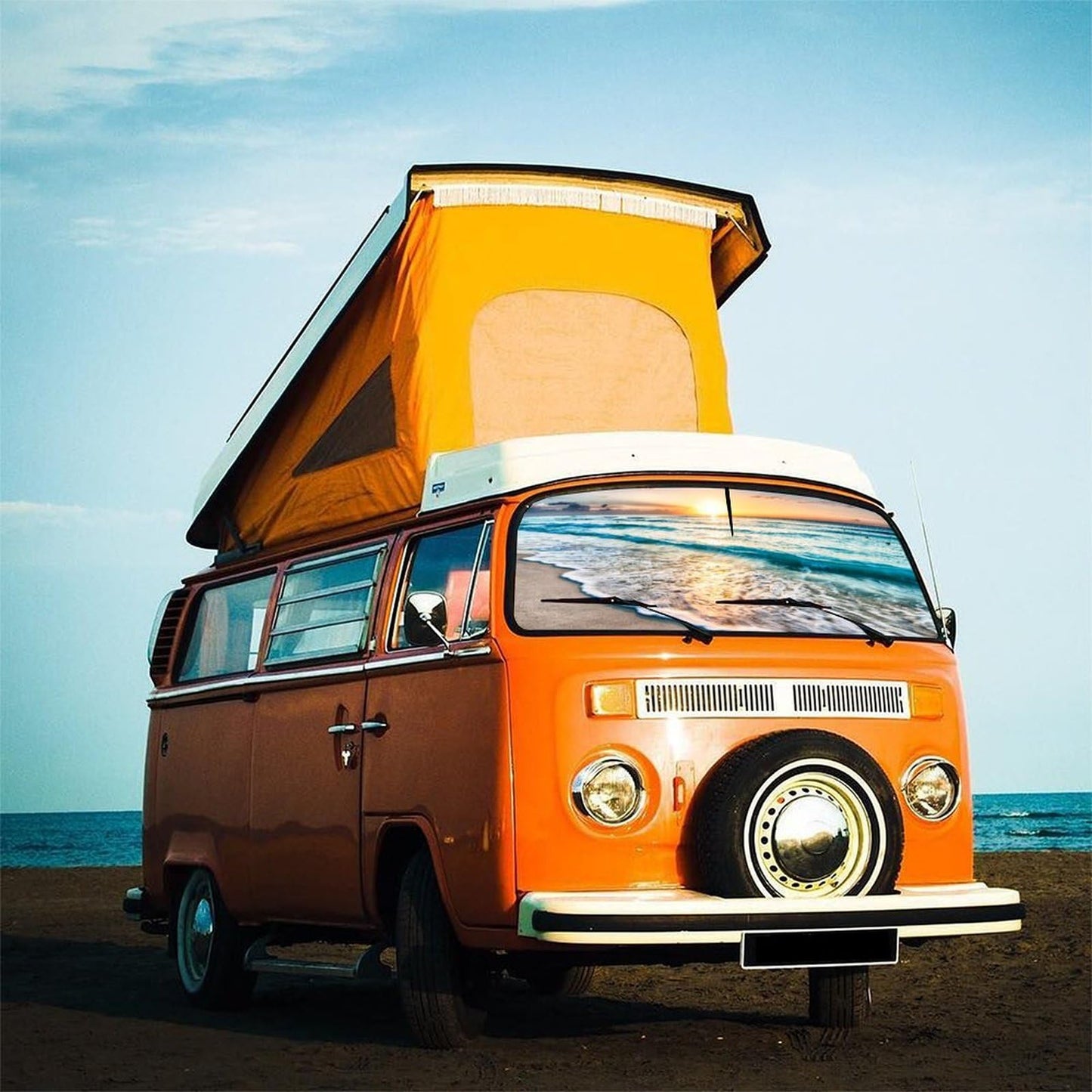 Socira Beach Sun Shade Car Windshield Umbrella Beach Sunshade for Window Shades Windshield Sun Shade Umbrella Beach Car Accessories Fits Most Trucks & SUVs 57'' x 30''