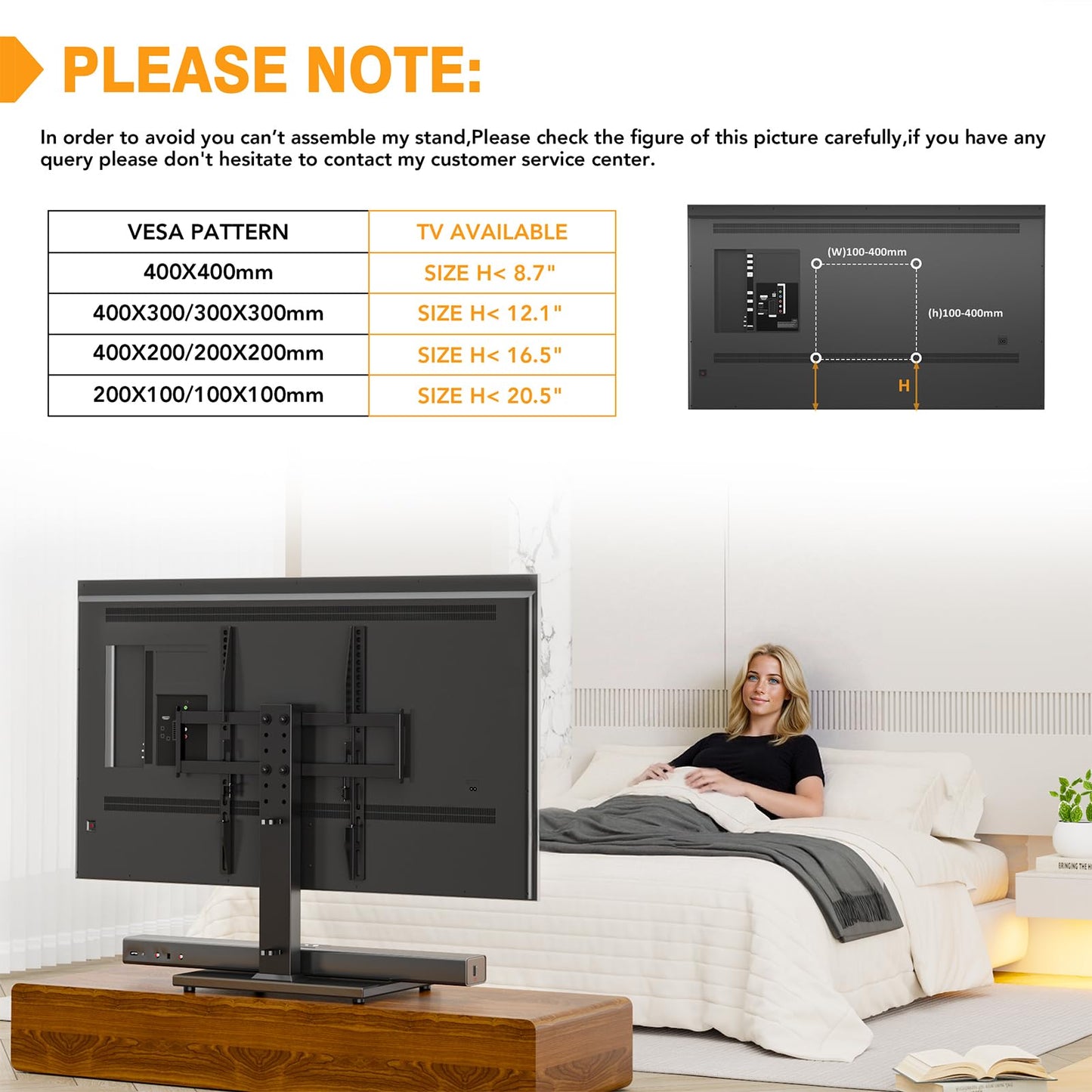 Universal TV Stand - Table Top TV Stand for 27-60 inch LCD LED TVs - 6 Level Height Adjustable TV Base Stand with Tempered Glass Base & Wire Management, VESA 400x400mm