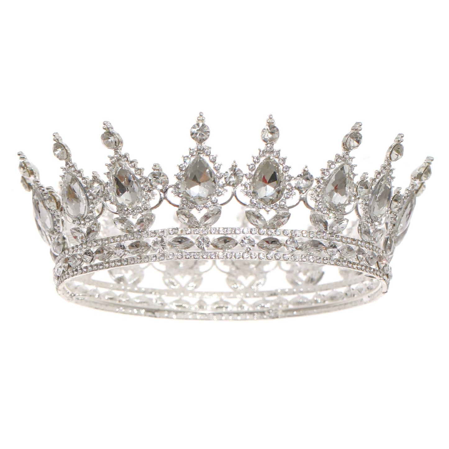 FORSEVEN Queen Crown Rhinestone Wedding Crowns and Tiaras for Women Costume Party Hair Accessories Princess Birthday Crown Crystal Bridal Crown (Silver+White)