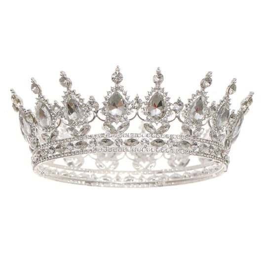 FORSEVEN Queen Crown Rhinestone Wedding Crowns and Tiaras for Women Costume Party Hair Accessories Princess Birthday Crown Crystal Bridal Crown (Silver+White)