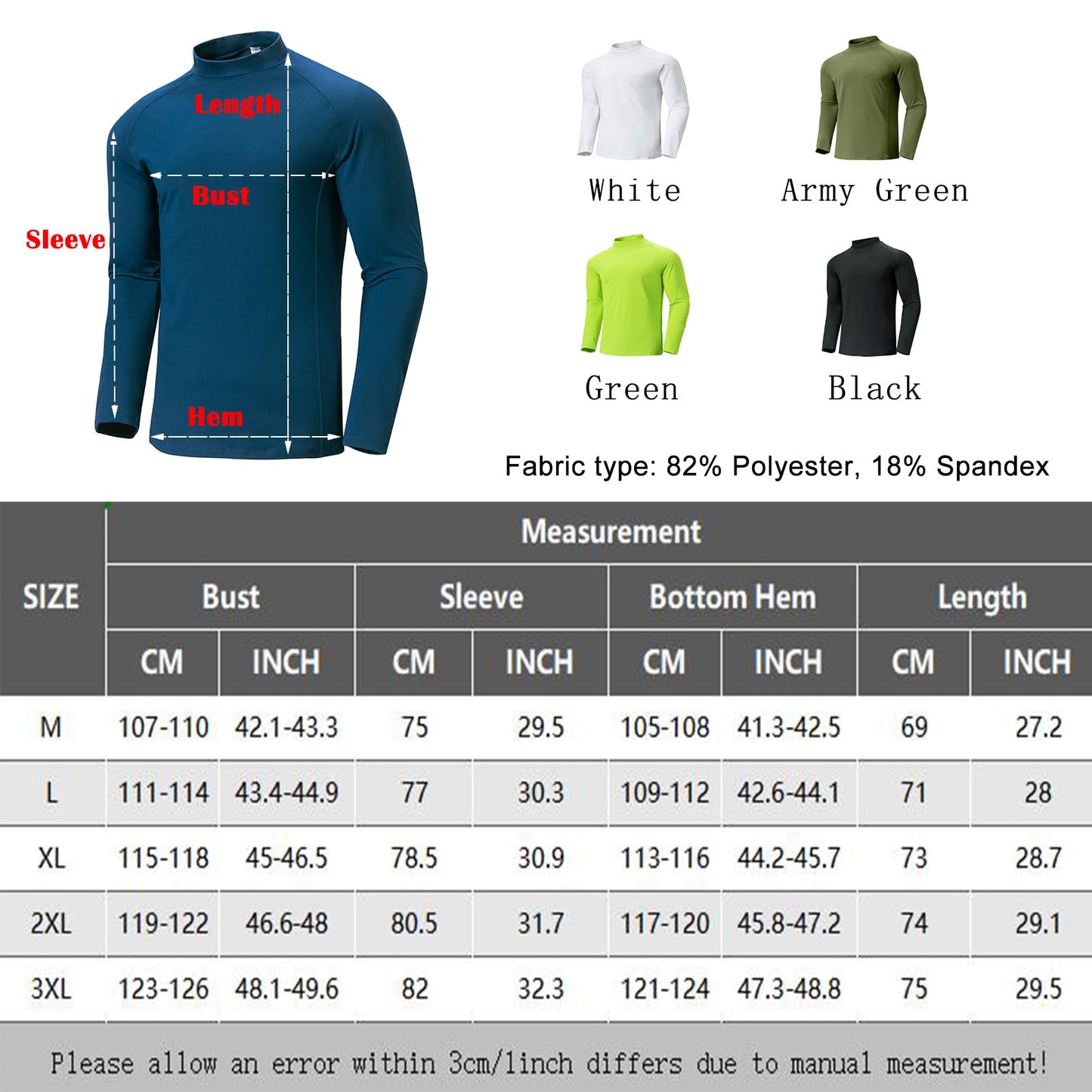 Men's Long Sleeve T Shirts Classic Mock Turtleneck Running Outdoor Basic Pullover Sweatshirt Workout Tops(Black,2XL)