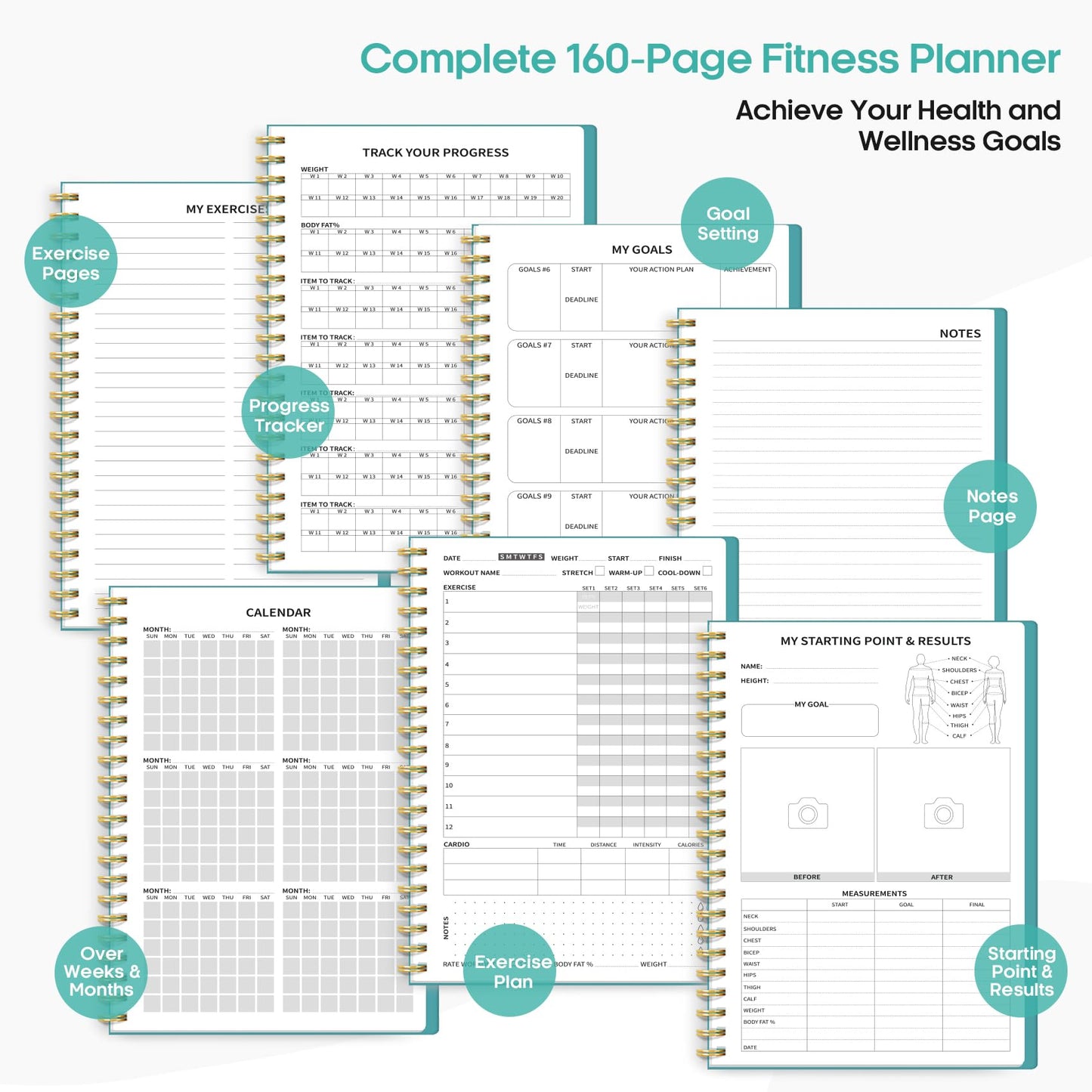 Fitness Workout Journal for Women & Men, A5(5.5" x 8.2") Workout Log Book Planner for Tracking, Progress, and Achieving Your Wellness Goals-Blue