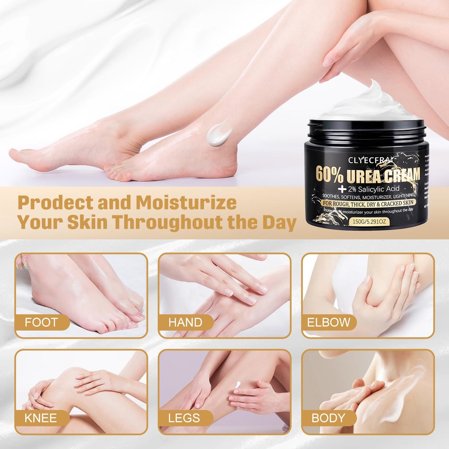 60% Urea Cream with 2% Salicylic Acid, Urea Cream 60 Percent For Feet Maximum Strength, Urea Lotion For Feet and Hand for Rough, Dry, Thick & Cracked Skin, Deep Moisturizing and Callus Removing-150g