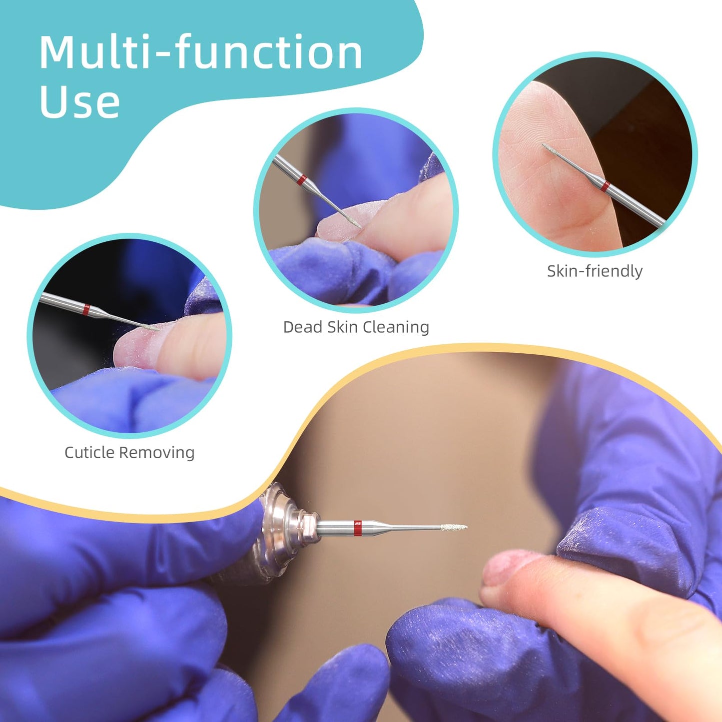 HYTOOS 1mm Mini Cone Cuticle Clean Nail Drill Bit, Nail Bits Professional Safety Under Nail Cleaner Burr for Cuticle Dead Skin, Electric Nails Drill Accessories, Fine