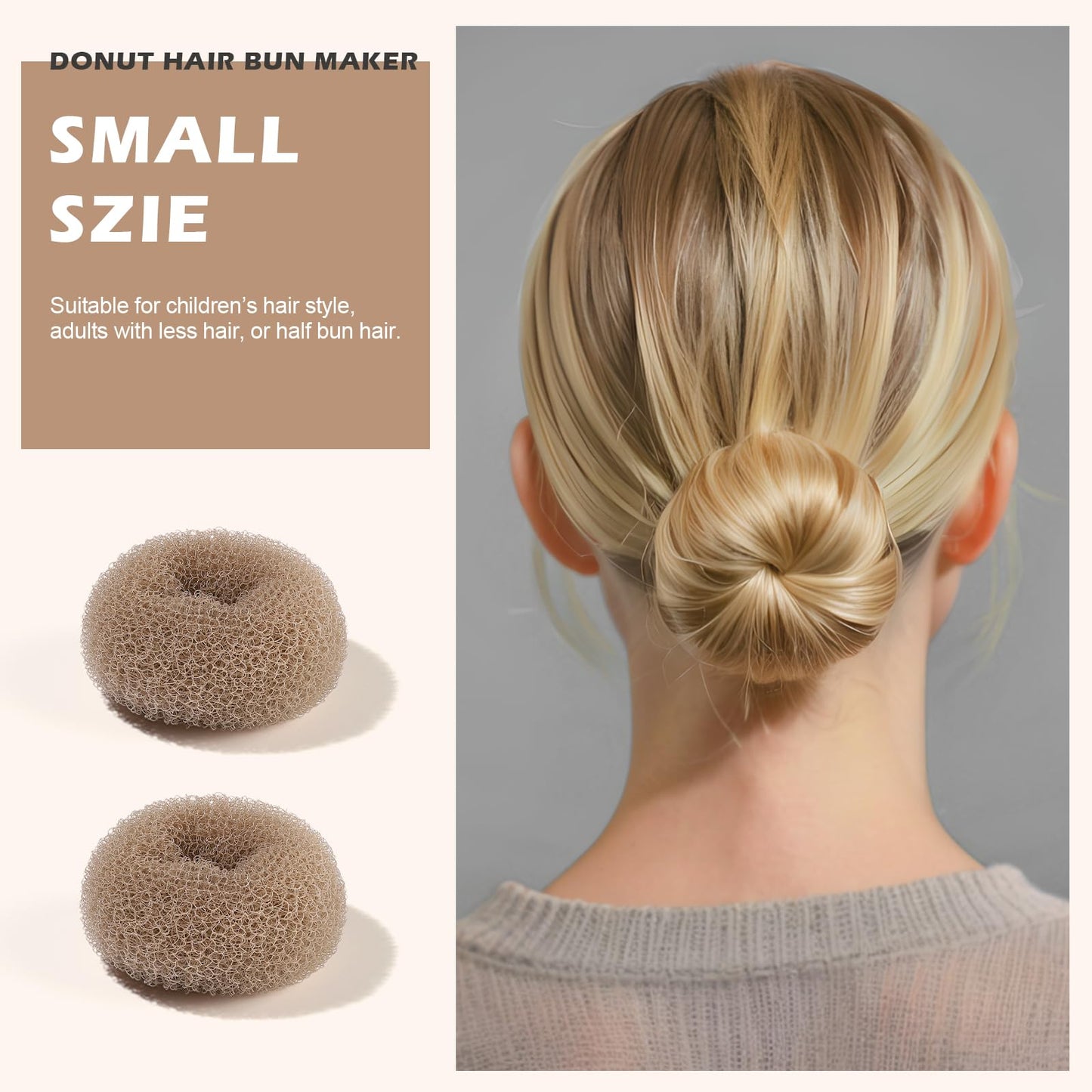 Teenitor Donut Hair Bun Maker 7 Pieces, Bun Maker Set with Hair Bun Makers (1 extra-large, 2 large, 2 medium and 2 small), 5 pieces Hair Elastic Bands, 20 pieces Hair Pins, Tan Color