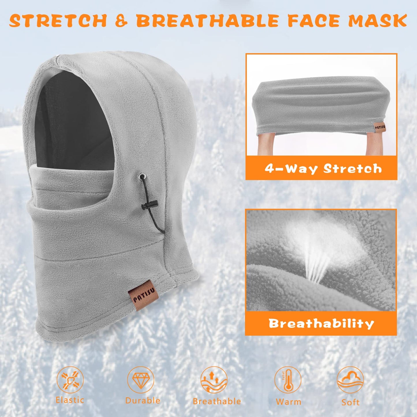 Kids Balaclava Windproof Ski Mask Cold Weather Hood Face Mask Neck Warmer for Boys Girls Winter Snow Hat and Face Cover for Children (Grey, 1)