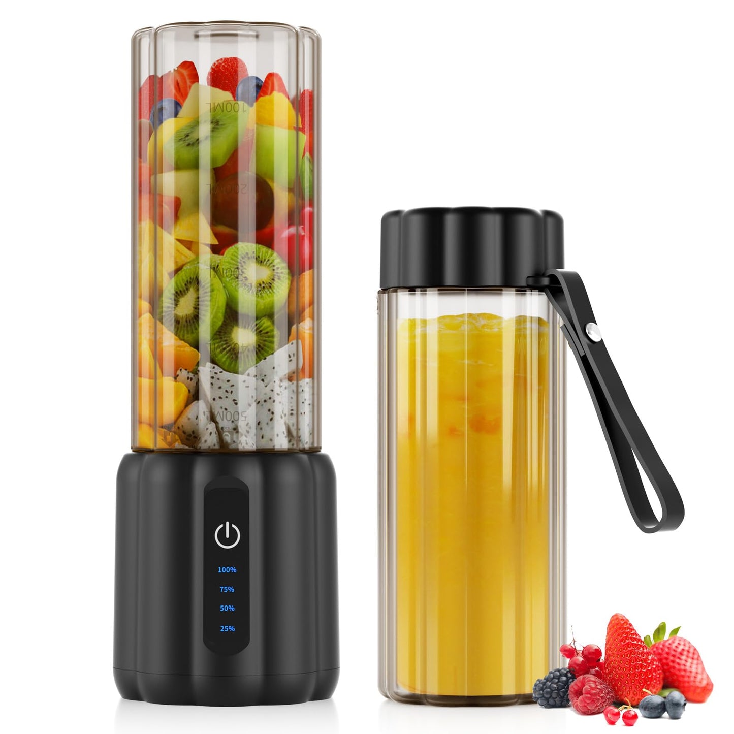 COKUNST Portable Blender - Small Smoothie & Shake Maker, 17 Oz (500ml) Personal Blender with 6 Blades, USB-C Rechargeable Mini Mixer with Extra Lid for Travel, Office, Gym