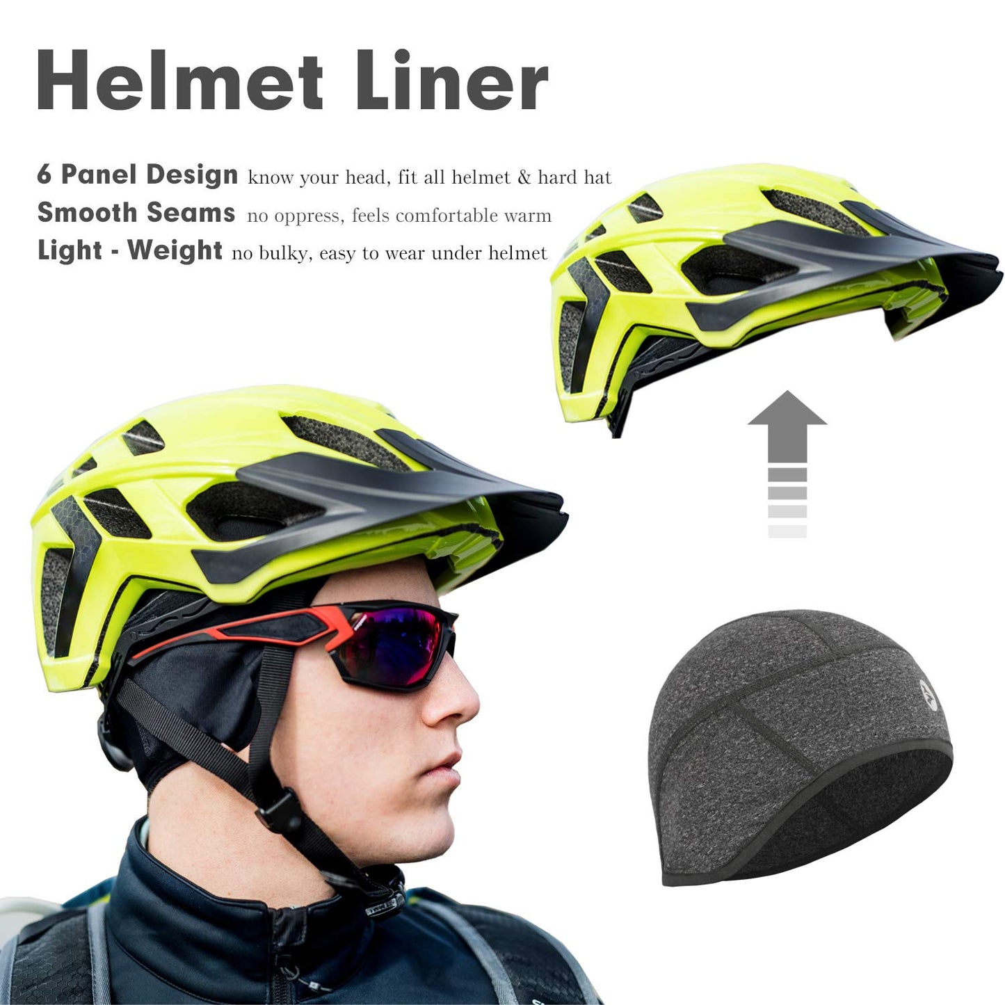 EMPIRELION Winter 6-Panel Helmet Liner Skull Cap Thermal Cycling Cap Running Beanie Hats Ears Warm Moisture Wicking (Grey Melange X 2)
