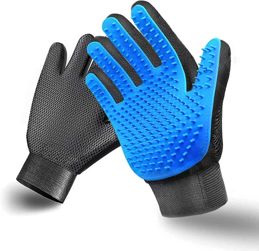 STARROAD-TIM Pet Grooming Glove Hair Remover Brush Gentle Deshedding Efficient Pet Mitt Pet Massage Gloves Left & Right Hand Draw Dogs Cats Horses Long Short Fur (1Pair Left & Right Hand (Blue))