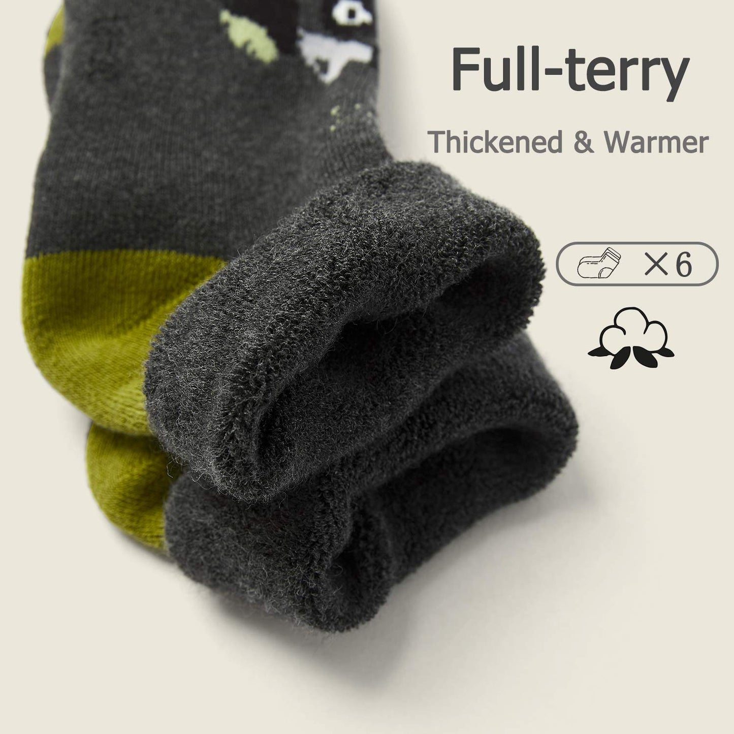Mardonskey Big Kids Winter Socks Boys Warm Socks Thick Cotton Thermal Crew Socks for Boys 6 Pairs Size 1-3/10-12 Years