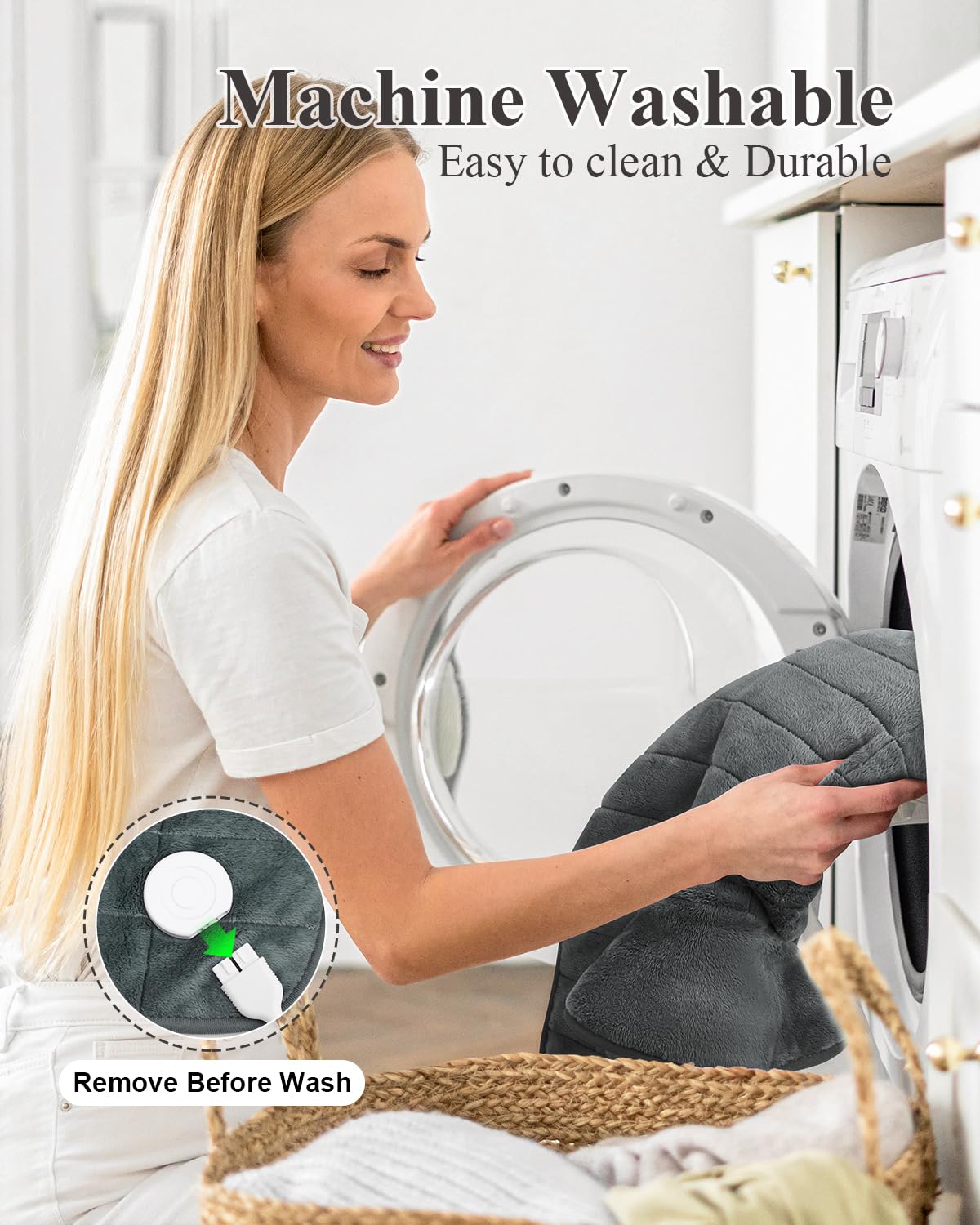 Heating Pad for Neck and Shoulders and Back, 24"x23" XL Large Electric Heated Wrap for Pain Relief, Gifts for Women Men, 2lb Weighted, 6 Heat Settings, 4 Timers, Silver Grey