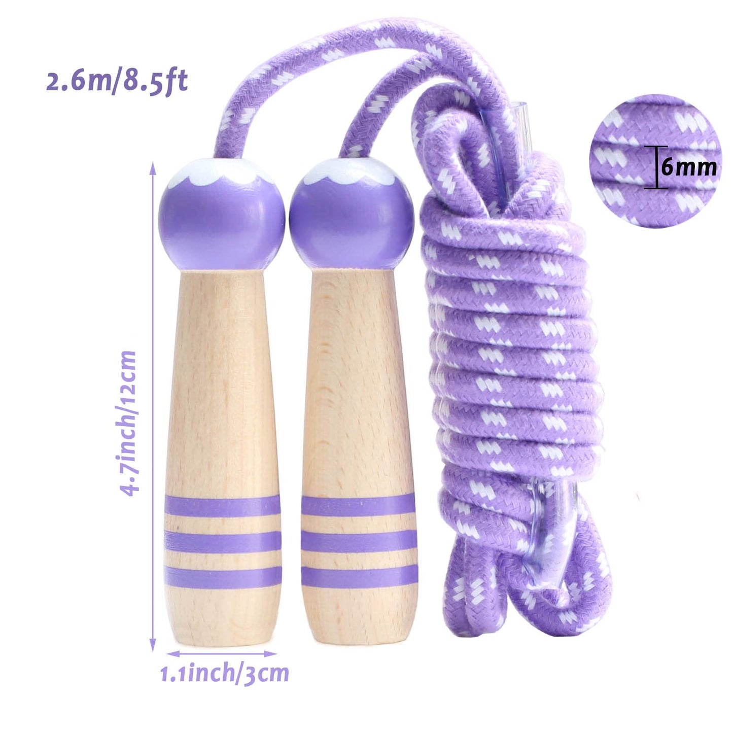 Jump Rope Kids,8.5ft Adjustable Cotton Skipping Rope with Wooden Handle for Boys and Girls Fitness Outdoor Exercise (Purple)