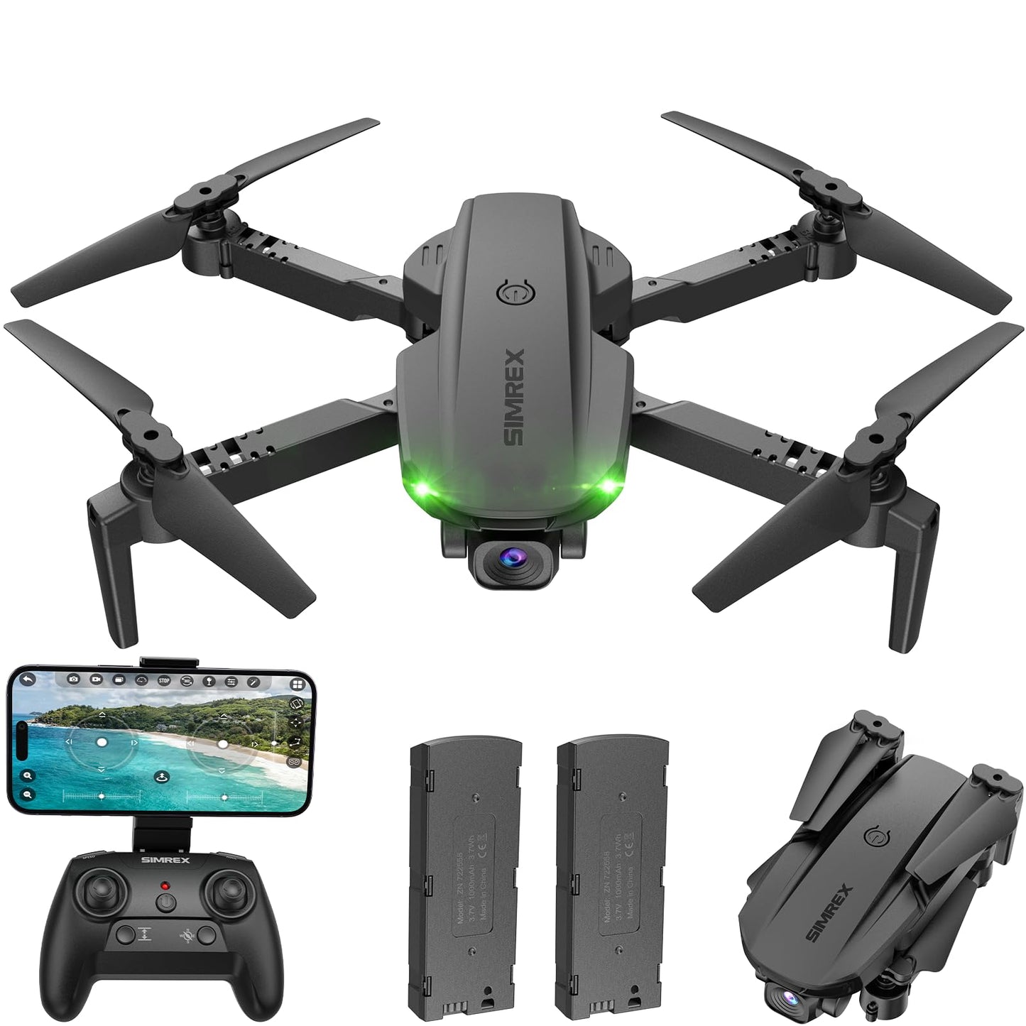 SIMREX Drone With Camera 1080P for Kids And Adults, RC Quadcopter with Altitude Hold, Mini Drone With One Key Start, Waypoint Fly, Headless Mode, 3D Flip, 3 Speeds, Remote Control Drone for Beginners