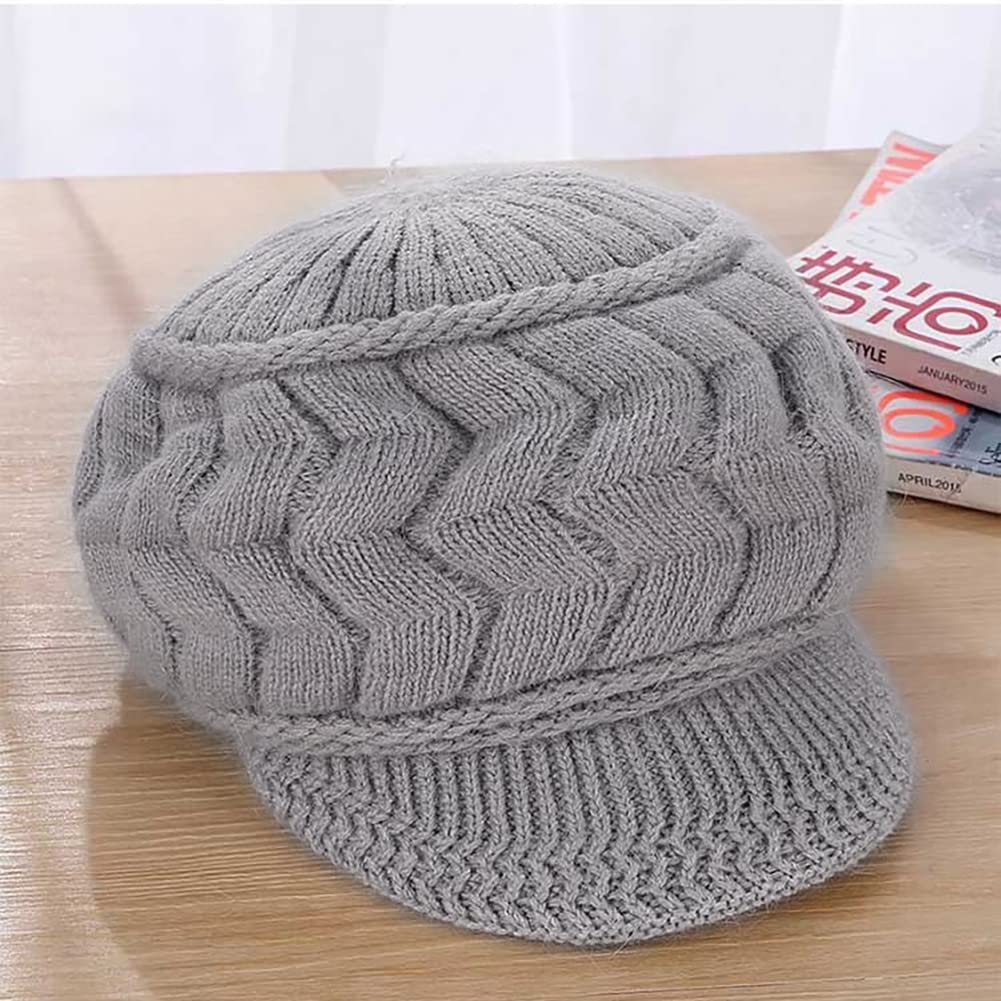 WULIQIUQIU Women Winter Warm Knit Hat Slouchy Beanie Cap Wool Snow Ski Caps with Visor Grey