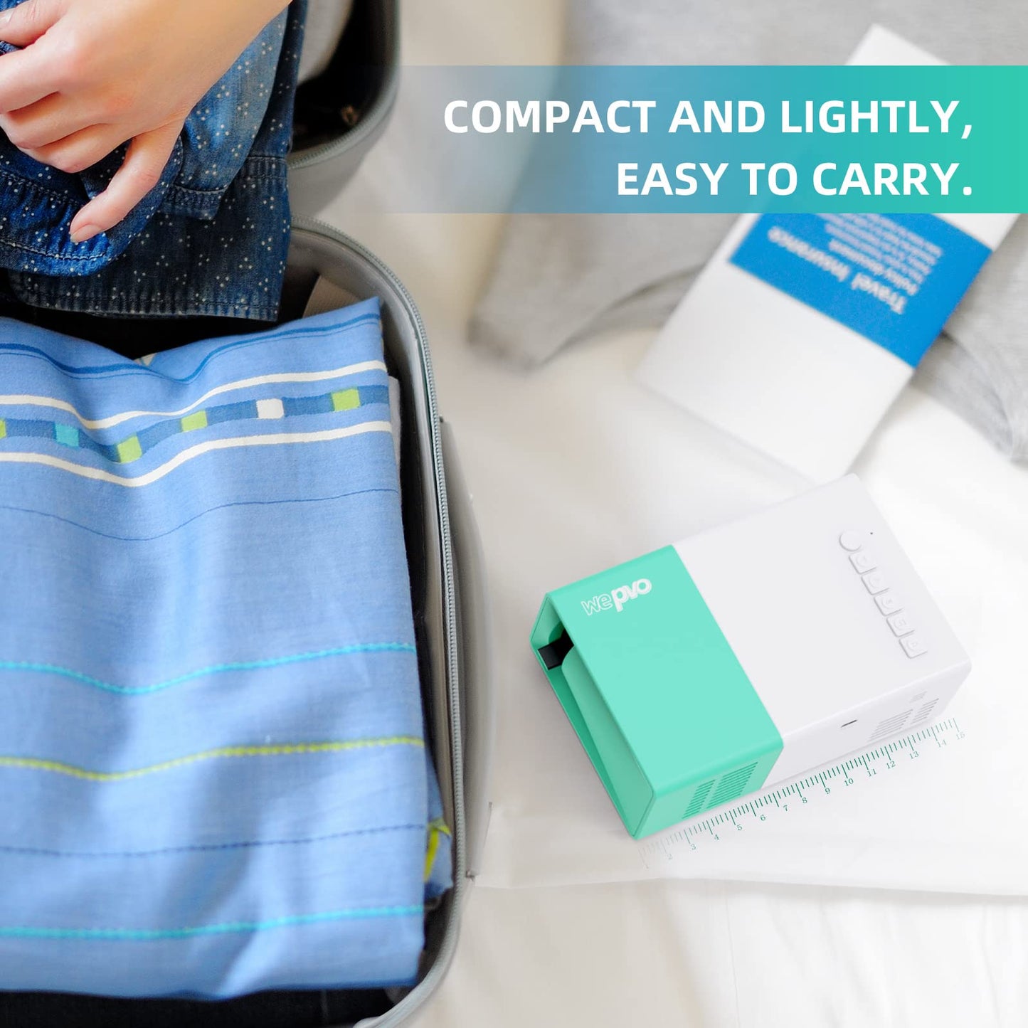 wepvo Projector Mini Portable Outdoor Movie Projectors, LED Pico Video Projector for Home Theater Film Projectors, Compatible with Smartphone/ Tablet/ Laptop/ TV Stick/ PS/ USB