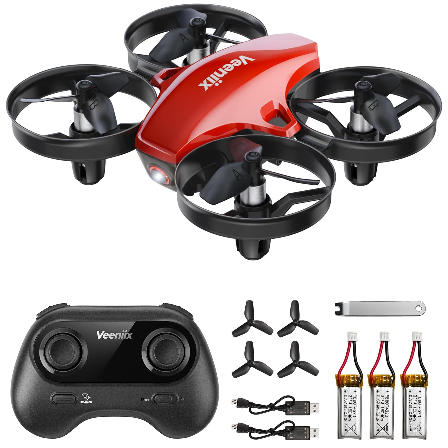 Veeniix V995 Red Mini Drone for Kids and Beginners,Indoor RC Quadcopter Plane with 3D Flips, 360° Rotation, Circle Fly, Auto Hover, Headless Mode, 21Mins 3 Batteries, Gift for Boys and Girls