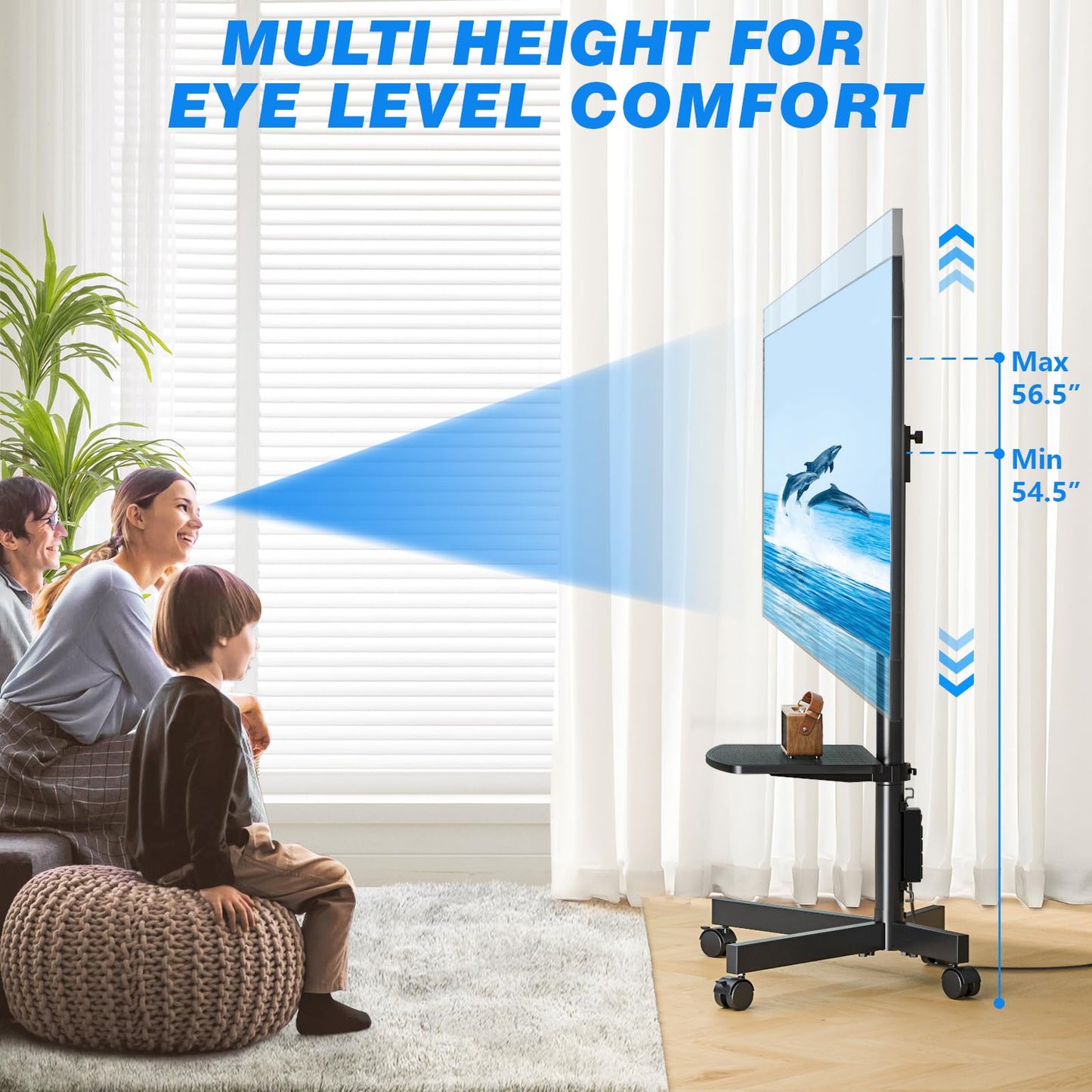 Rfiver Mobile TV Cart with Power Outlet, Rolling TV Stand for 23-60 Inch LCD LED OLED Flat Panel Curved Screen TVs up to 88 lbs, Height Adjustable Portable TV Stand with Wheels, Max VESA 400x400mm