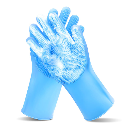 Maiiu Pet Grooming Gloves—Heat Resistant Dog Washing Gloves with High-Density Teeth, Dog Bath Scrubber with Enhanced Five Finger Design, Silicone Gloves for Dogs and Cats Bathing, Massage (Blue)