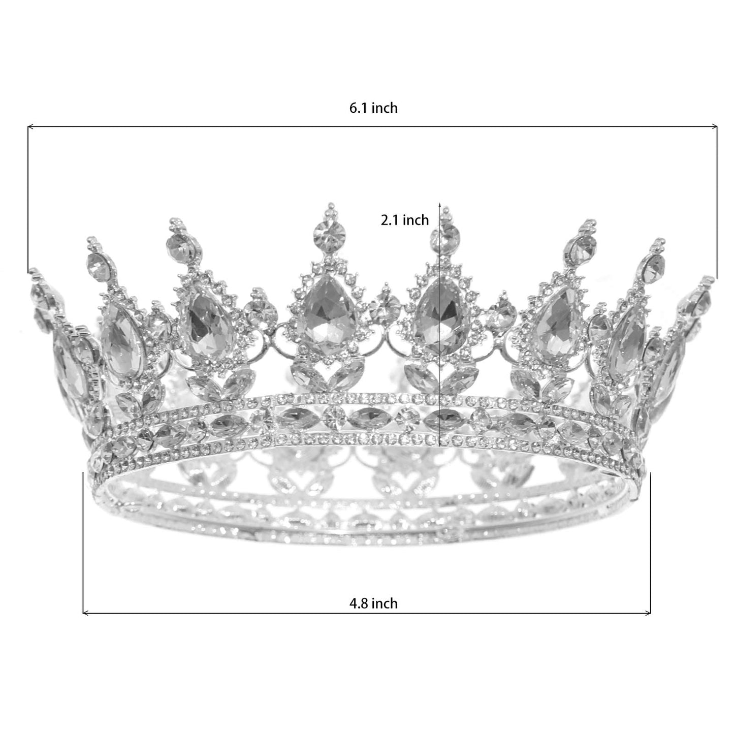 FORSEVEN Queen Crown Rhinestone Wedding Crowns and Tiaras for Women Costume Party Hair Accessories Princess Birthday Crown Crystal Bridal Crown (Silver+White)