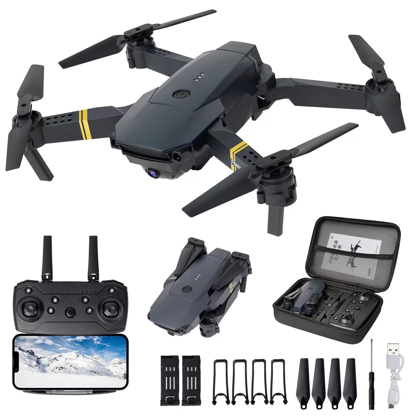 E58 Drone with Camera for Adults/Kids Foldable RC Quadcopter Drone with 4K HD Camera, WiFi FPV Live Video, Altitude Hold, One Key Take Off/Landing, 3D Flip, APP Control