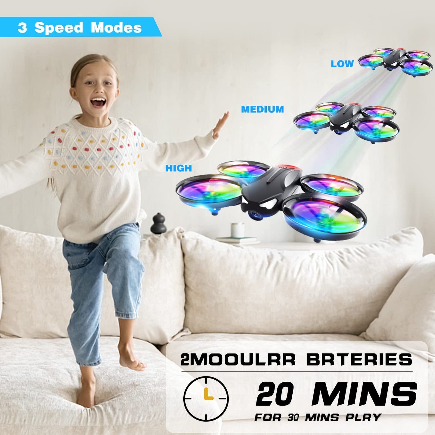 4DRC V16 Drone with Camera for Kids,1080P FPV Camera Mini RC Quadcopter Beginners Toy with 7 Colors LED Lights,3D Flips,Gesture Selfie,Headless Mode,Altitude Hold,Boys Girls Birthday Gifts,