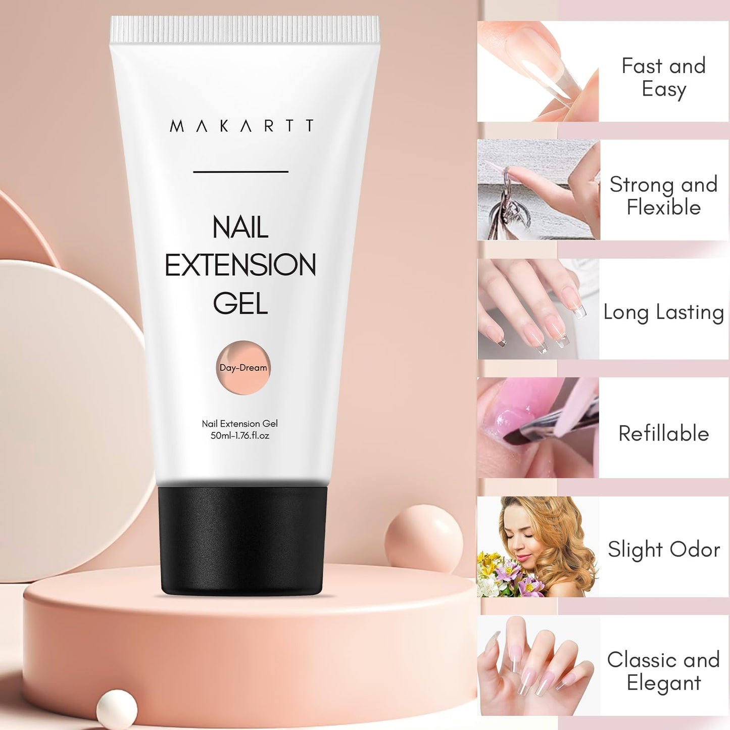 Makartt Poly Nail Gel: 50ML Nude Nature Day-dream Classic Colored Gels Builder for Extension Strengthener-Long-Lasting and Easy to Use Supplies for Trendy Design Salon Home Manicure