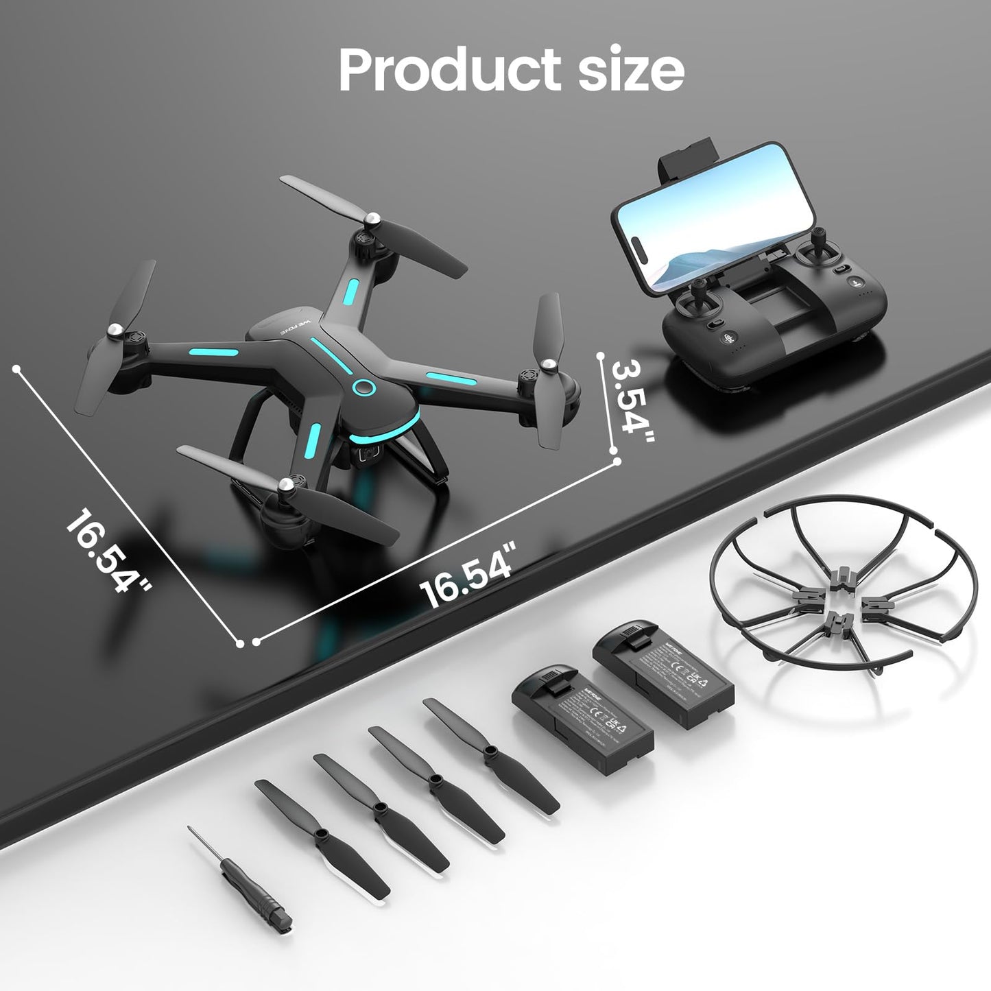 Drone with Camera for Kids 1080P HD FPV Drones, WeFone RC Quadcopter for Adults Beginners with Altitude Hold, 360 Flips, Headless Mode, One Key Start, Waypoint Fly, 2 Batteries