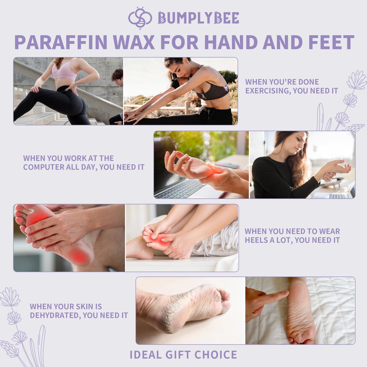 BUMPLYBEE Paraffin Wax Kit - 10 Packs Lavender Paraffin Wax Refills with Silicone Brush - Paraffin Wax for Hand and Feet Refill, Paraffin Wax for Hands, Skin Moisturizing, Non-Greasy, Easy-Peeling