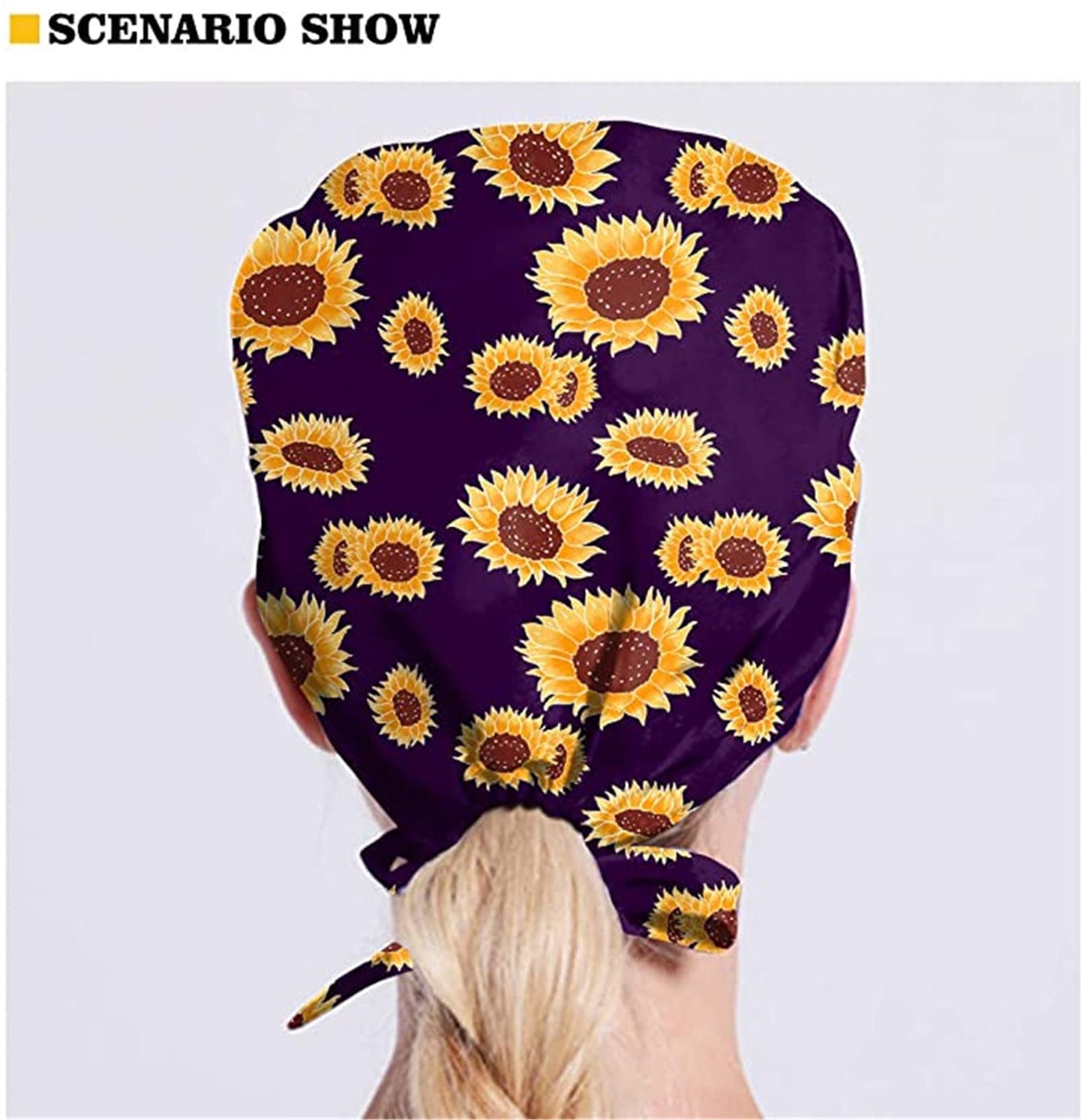 Babrukda 2 Pack Bohemian Sea Turtle Printed Hat Cap Adjustable Strap Tie Back Hats for Women Men Universal Head Hair Cover with Sweatband Headscarf for Home Outdoor Party Walking