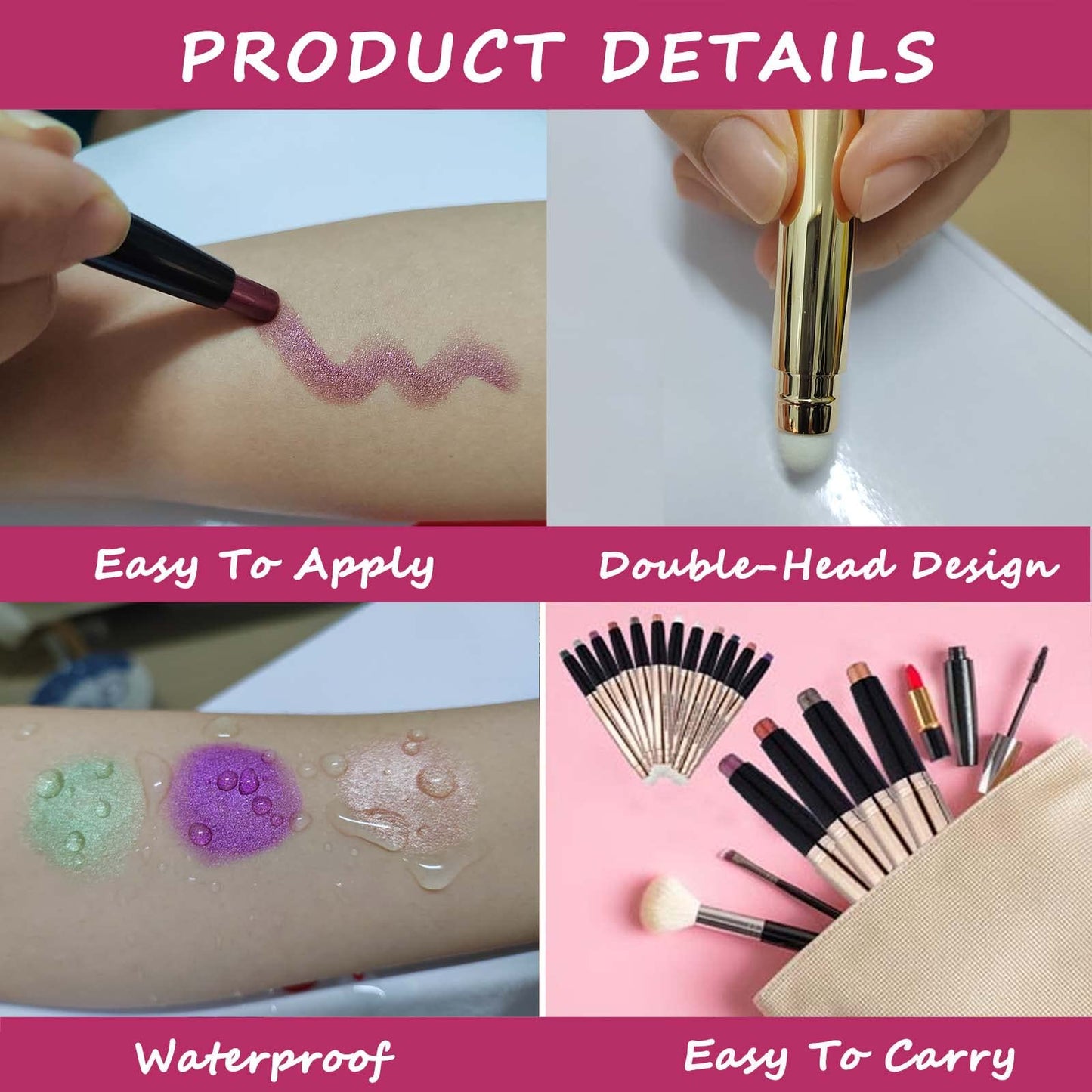 SAUBZEAN White Eyeshadow Stick Makeup, Highlighter Matte Cream Eye Shadow Pencil, Waterproof Hypoallergenic Long Lasting Crayon, Glitter Primer Palette Shimmer Eyeliner Pen wiht Soft Brush