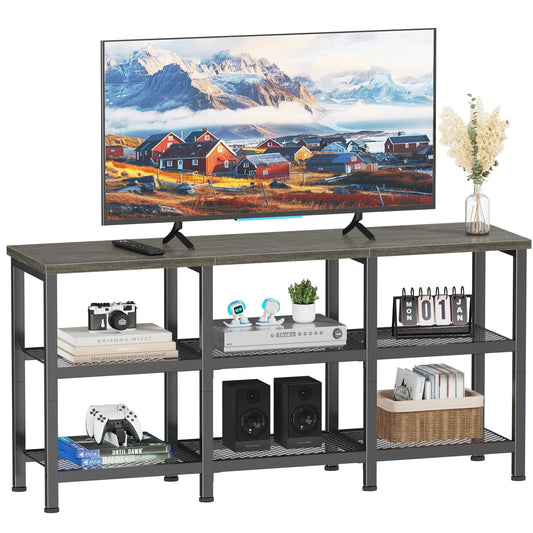 Furologee TV Stand, 43 Inch Entertainment Center with 3-Tier Storage Shelves, Industrial Media Console Table for TVs up to 50 Inch, Television Stands for Living Room, Bedroom, Light Black Oak