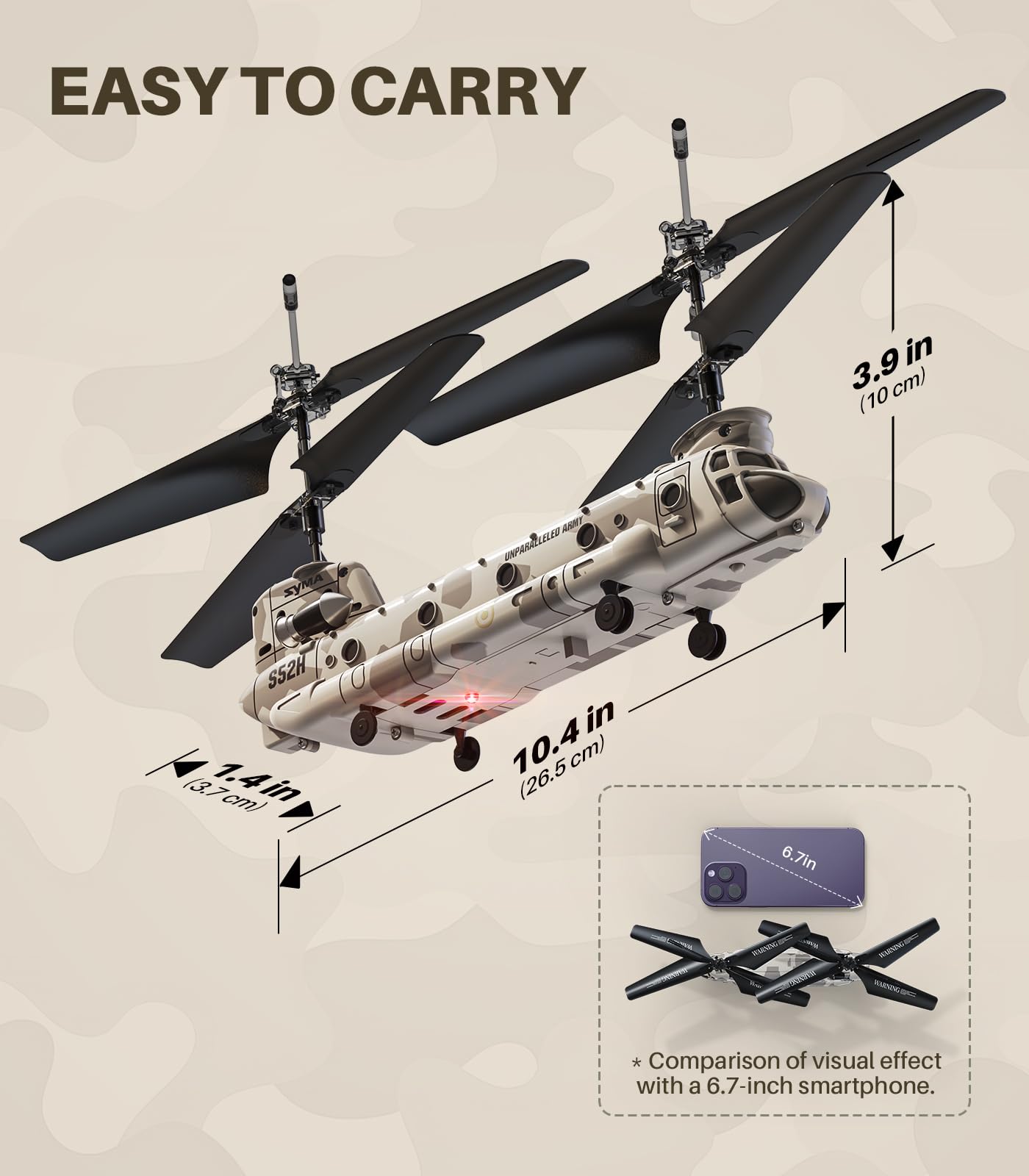 SYMA Remote Control Helicopter, S52H Military Transport RC Helicopters with Altitude Hold, One Key take Off/Landing, LED Light, Low Battery Reminder, Army Toys for Kids and Military Fans