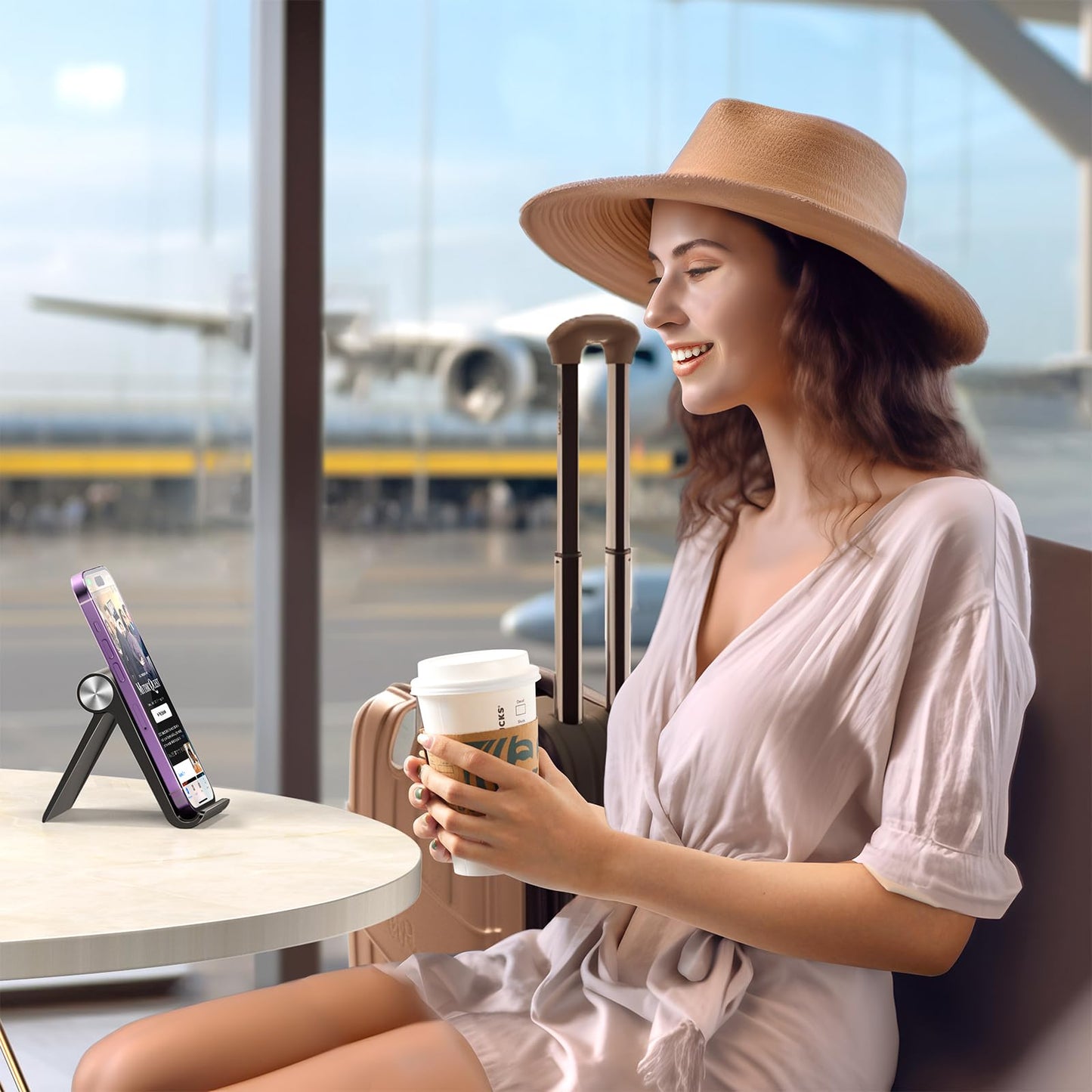 UGREEN Cell Phone Stand for Desk Portable Foldable Phone Holder Angle Adjustable Compatible with iPhone 16 15 Pro Max 14 Plus, iPhone 13 12 11 SE XS XR Smartphone, Mini Size, Black