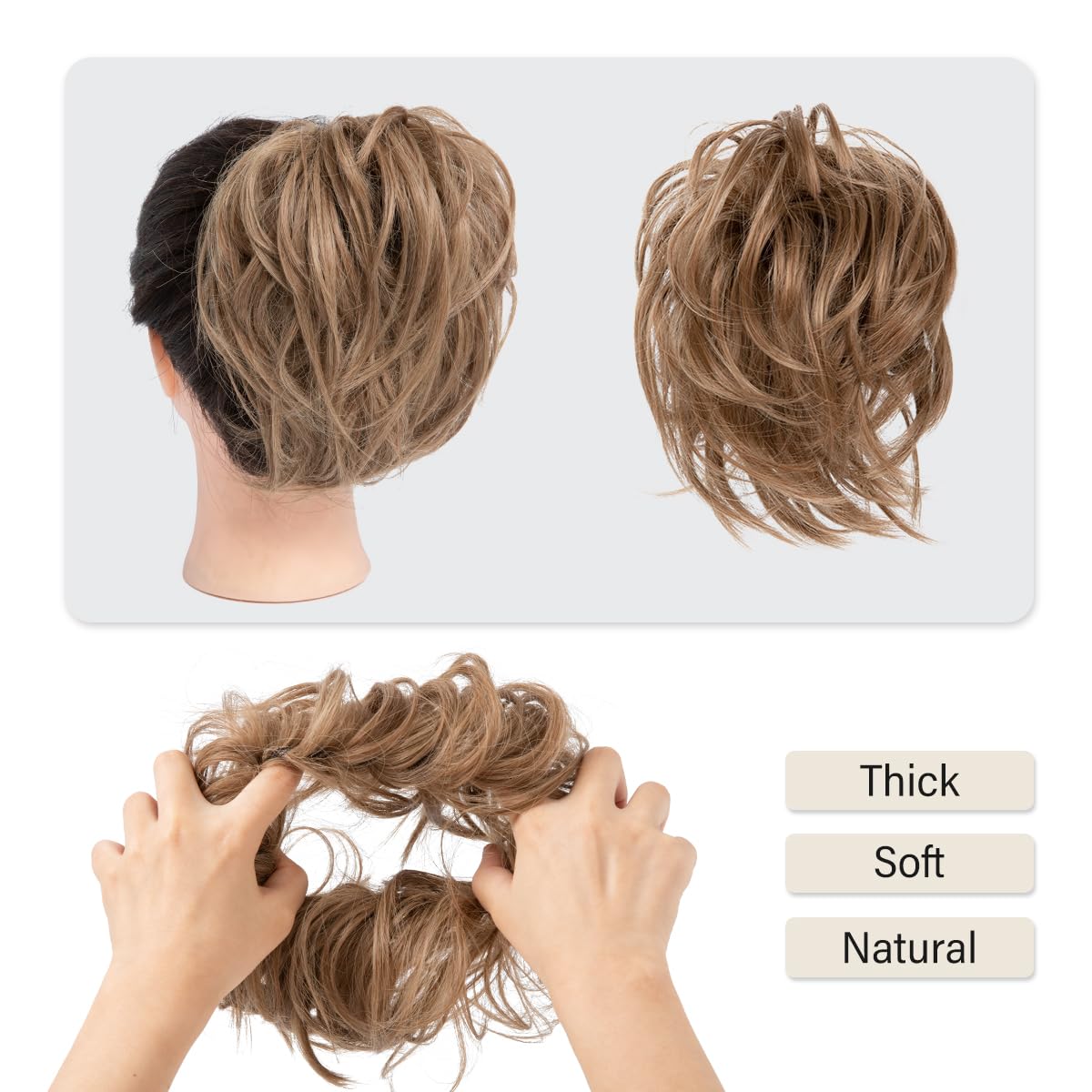 SARLA Messy Hair Bun Hair Pieces Curly Synthetic Updo Fake Scrunchies Ponytail Extension for Women Burgundy and Wine Red Tips 1PCS