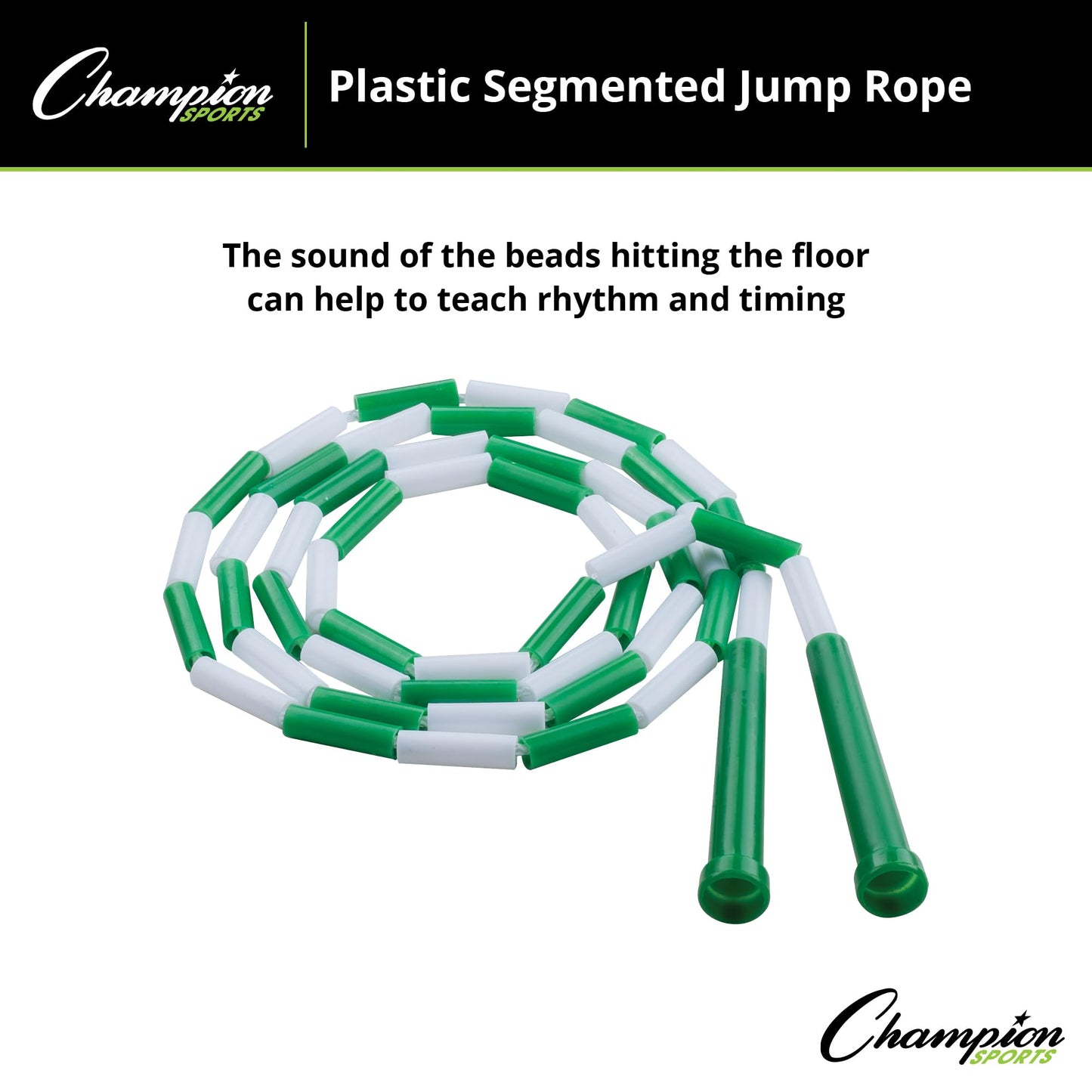 Champion Sports Classic Plastic Segmented Beaded Jump Ropes - Phys. Ed, Gym, Fitness and Recreational Use, 6'L, Green/White