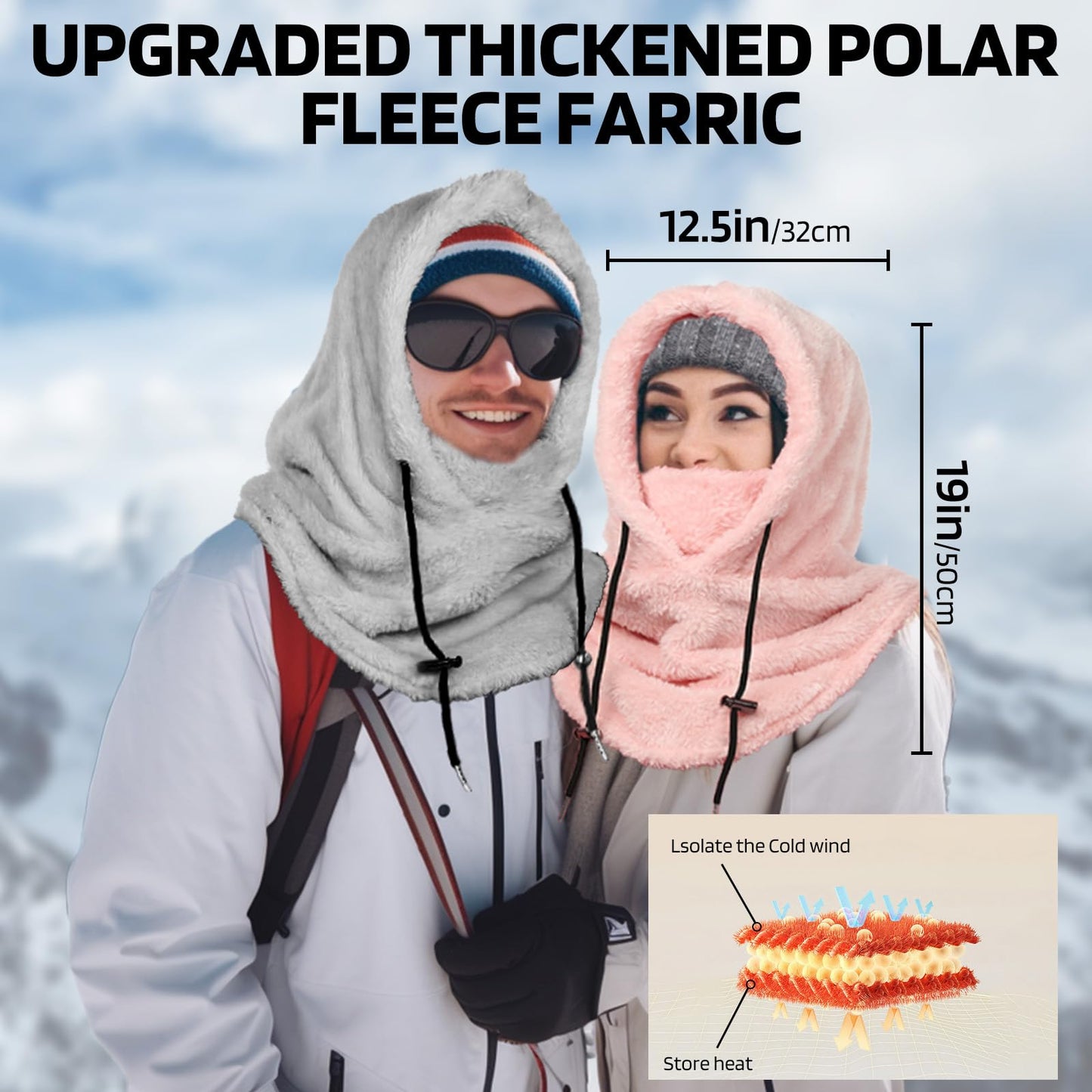 Balaclava Face Mask for Men Women Winter Hat Neck Windproof Fleece Ski Mask Warm Face Cover Scarf (US, Alpha, One Size, Pink a)