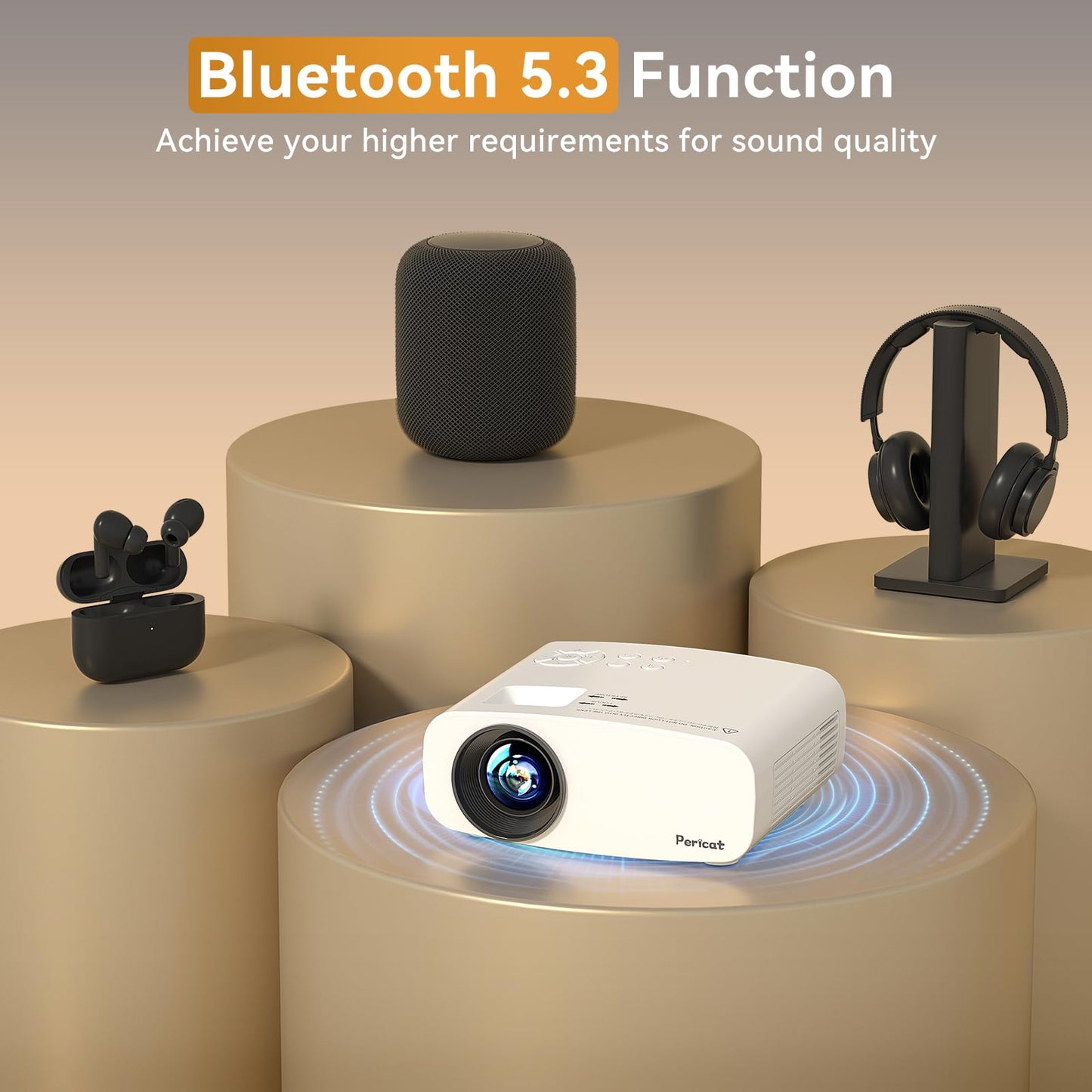 Projector with WiFi and Bluetooth, Pericat 4K Supported Native 1080P Projector, Portable Movie Outdoor Projector for Home Theater, Mini Projector Compatible with PC, HDMI, USB, TV Stick, PS5