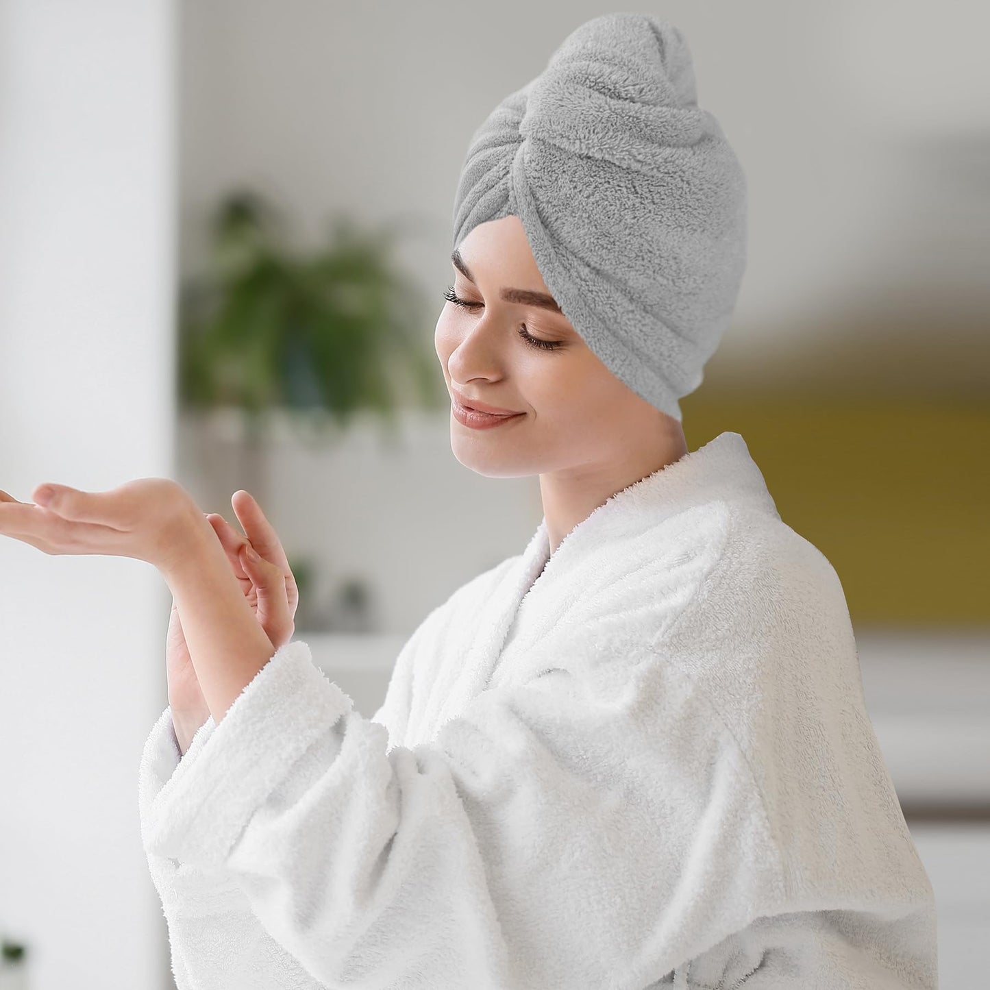 AGLIFEFY 2 Pack Microfiber Hair Towel Wrap for Women Super Absorbent Quick Dry Hair Turban for Drying Curly, Long & Thick Hair 10 inch X 26 inch Khaki+Khaki