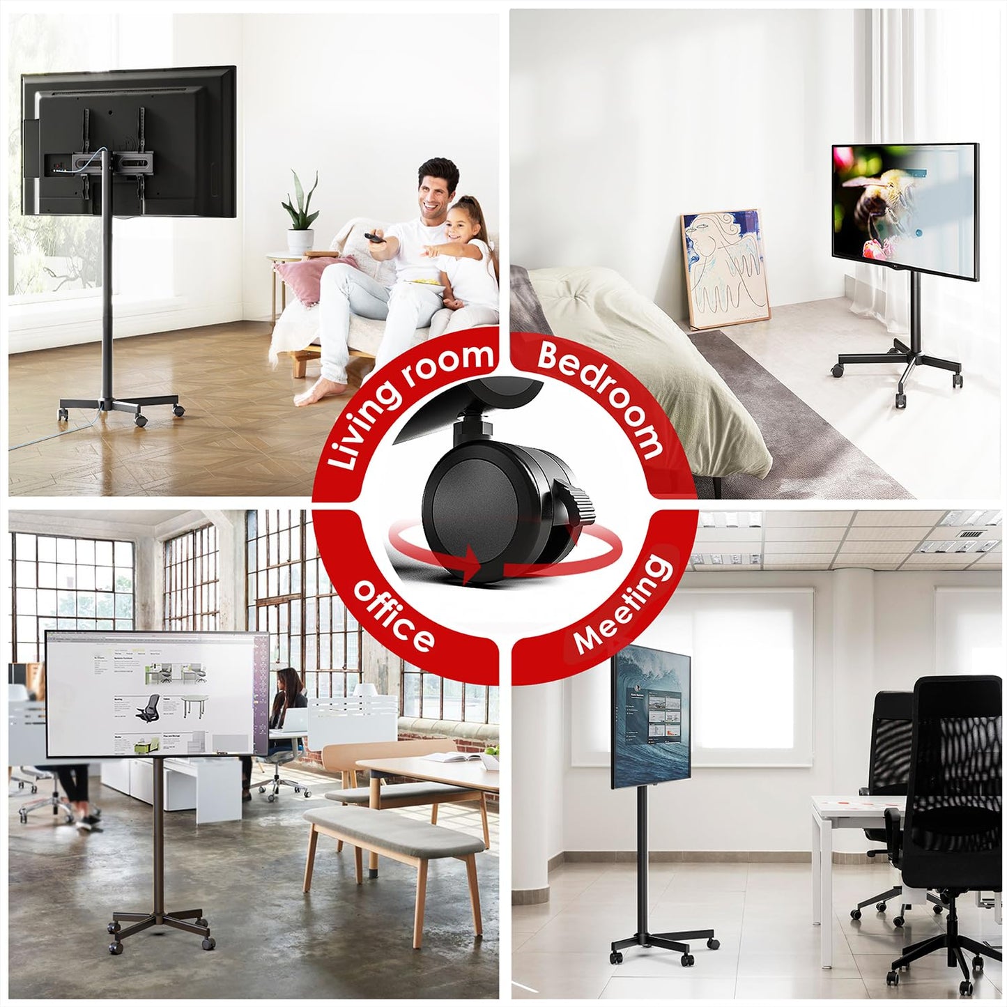 AOKCOS TV Cart Rolling TV Stand - Mobile TV Stand for 32-65 inch Flat/Curved TVs Holds up to 88 Lbs, Portable TV on Wheels with Tilting for Living Room, Bedroom, Office, Max VESA 400x400mm