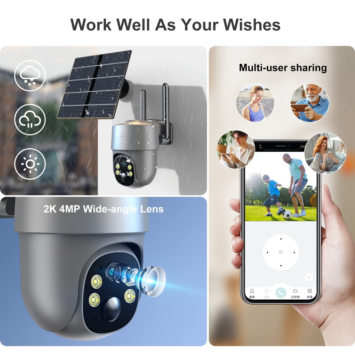 Xparkin Solar Security Cameras Wireless Outdoor, Mulit-Functional Home Security WiFi Camera with PIR Motion Detection & Floodlight, Weatherproof for Garden Front/Back Yard (2.4G WiFi Camera Grey)