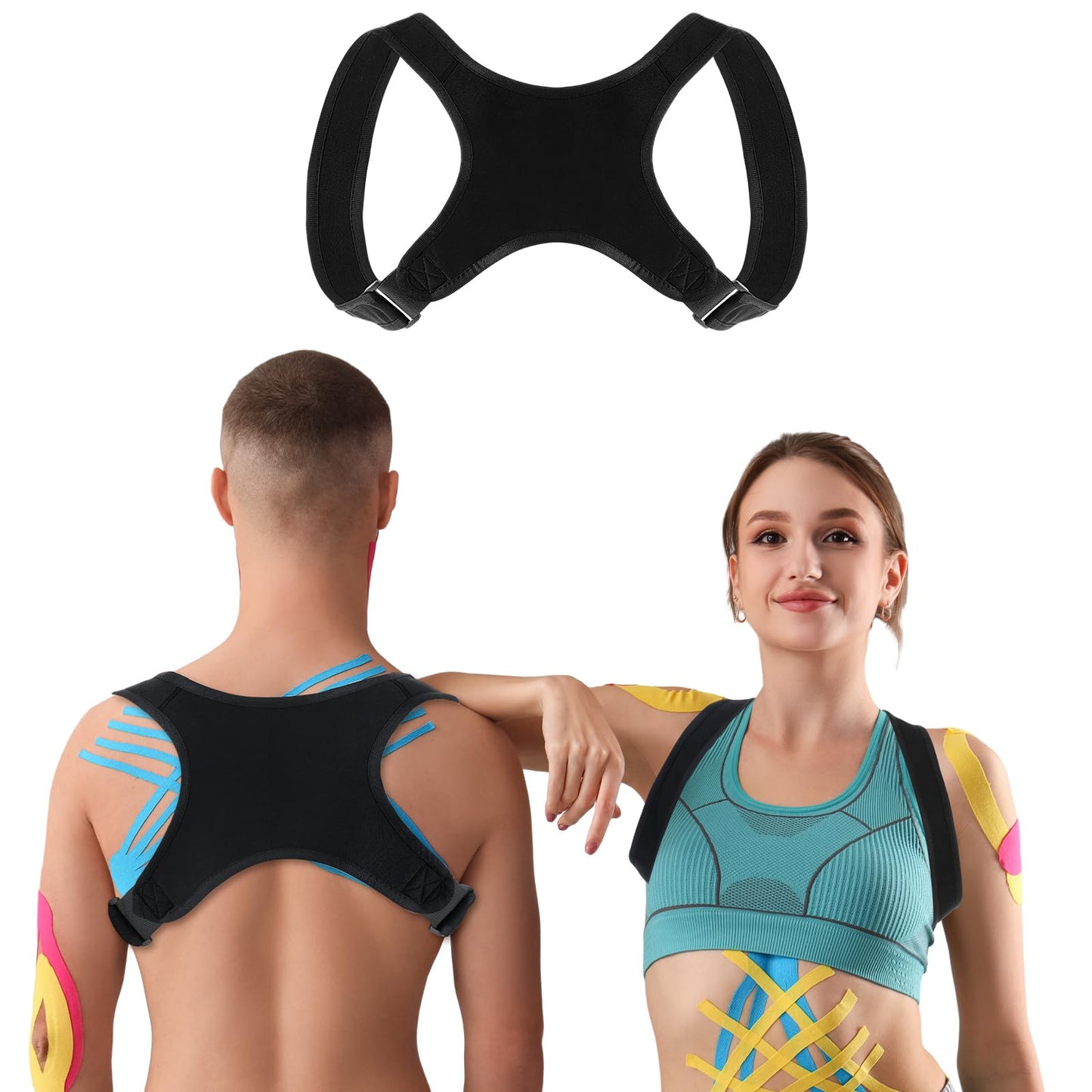 Geyoga 2 Pieces Posture Corrector for Women and Men, Adjustable Back Straightener, Neck Pain Relief, Breathable Shoulder Support, Posture Back Brace