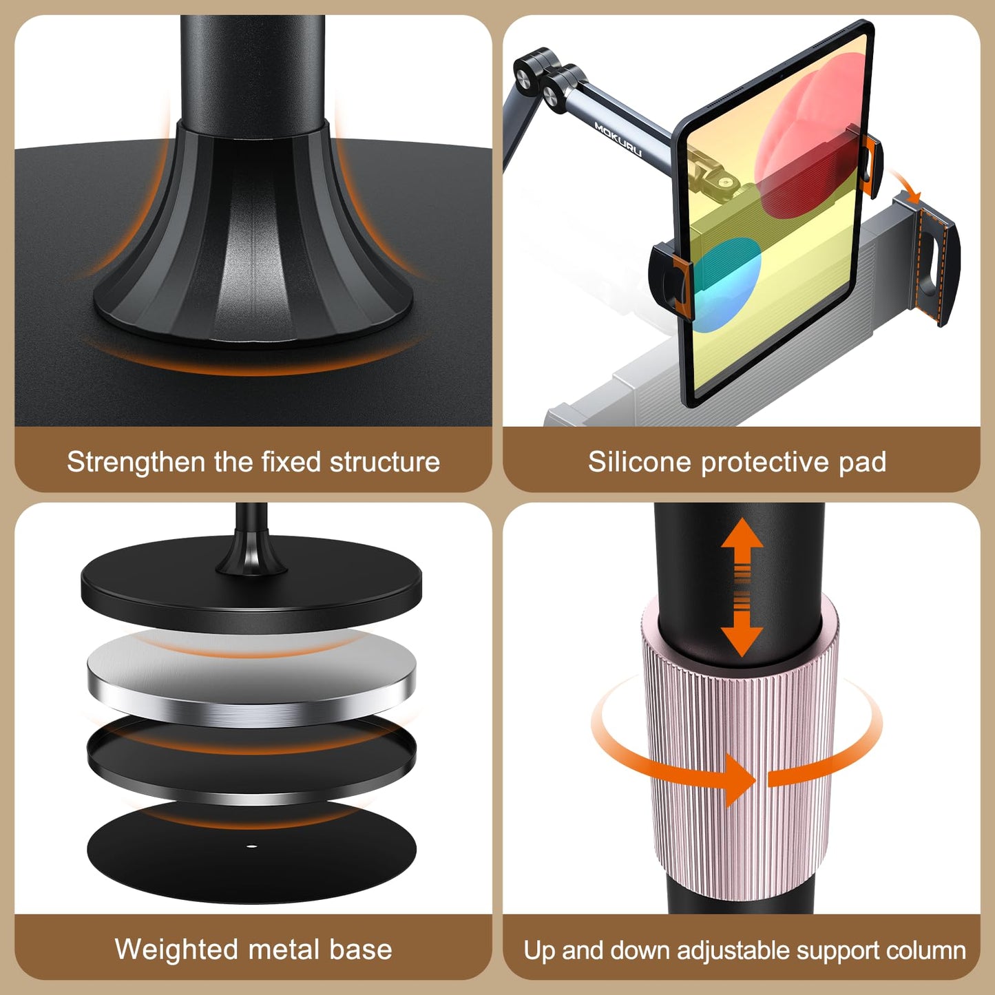 MOKURU Tablet Floor Stand, Adjustable Tablet Stand, 360° Rotation Tablet Holder, Compatible with iPad, iPhone, Samsung, Google, Kindle Tablet/Phone, (4.5''-12'')