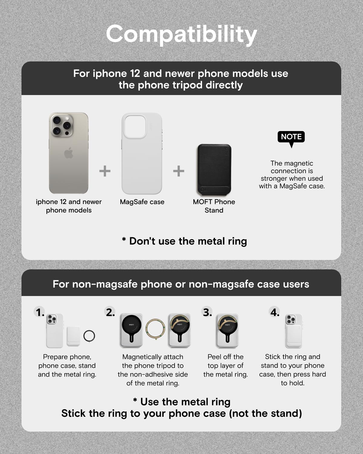 MOFT Phone Tripod Stand Selfie Stick for iPhone, Multi-Angles iPhone Stand, Lightweight & Portable Phone Holder, Strong Magnets, MOVAS Vegan Leather, Travel Essentials, Jet Black (Without Card Slot)