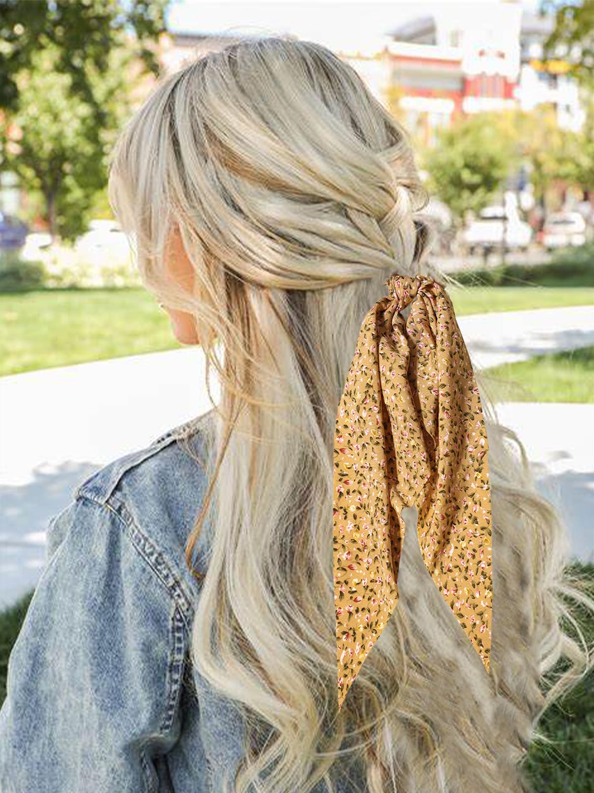 3pcs Women Ribbon Scrunchies Bow Knotted Classic Floral Pattern Hair Ties Vintage Bunny Ear Ponytail Holders Hair Accessories