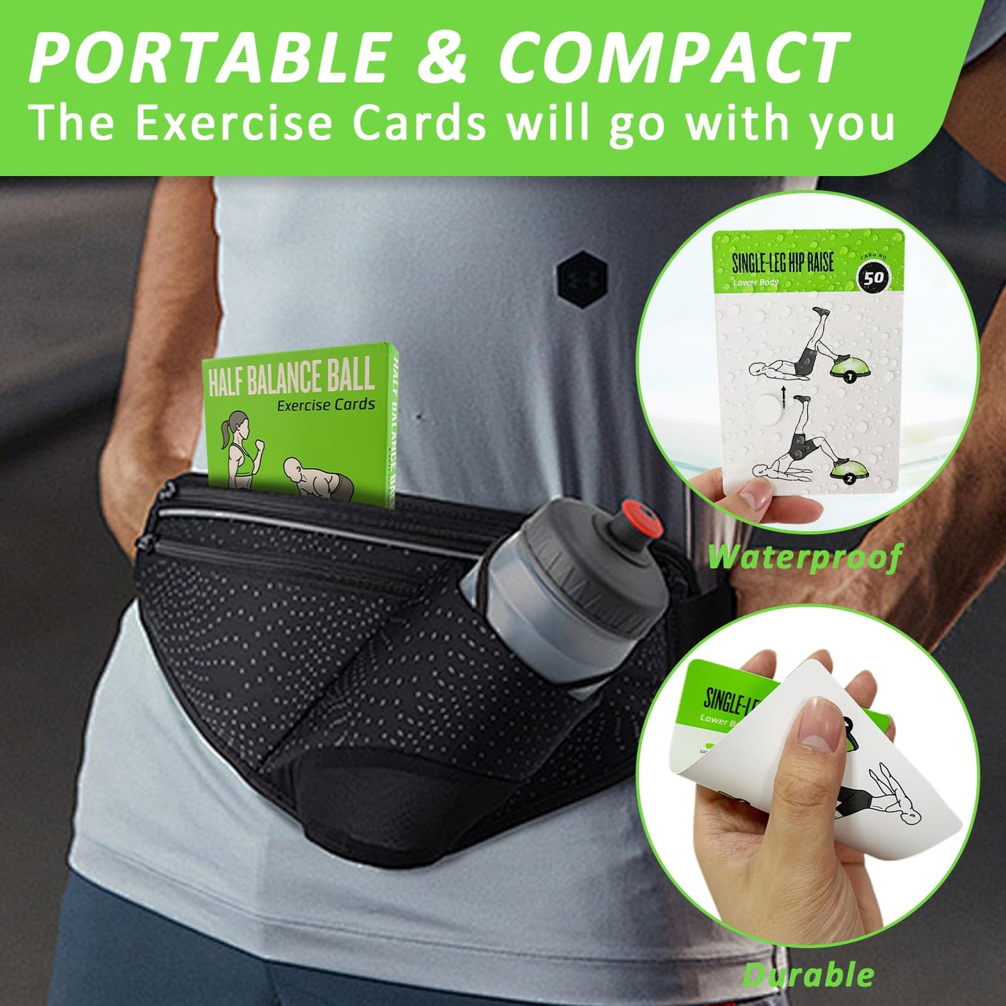 MOVASEE Half Balance Ball Workout Cards, 62 Exercises Cards Deck Large Size 5" x 3.5" Fitness Cards for Women & Men, Beginner Fitness Guide to Training Exercises at Home or Gym