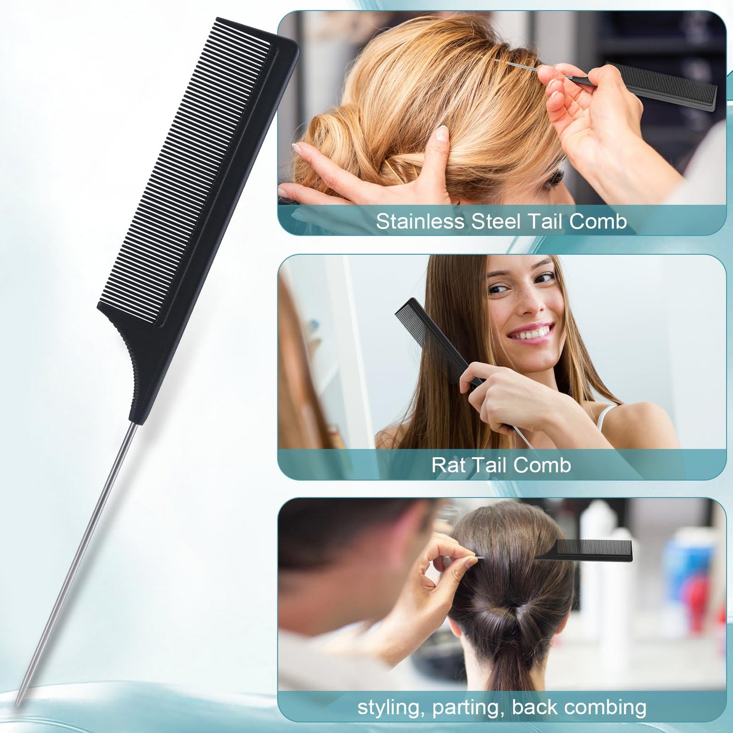 BRUSHZOO Hair Brush Set, Hair Brushes for Women Men kid Wet Dry All Hair Detangling Parting Styling, Brush Set with Detangler Brush, Edge Brush, Teasing brush, Rat Tail Comb (Black)